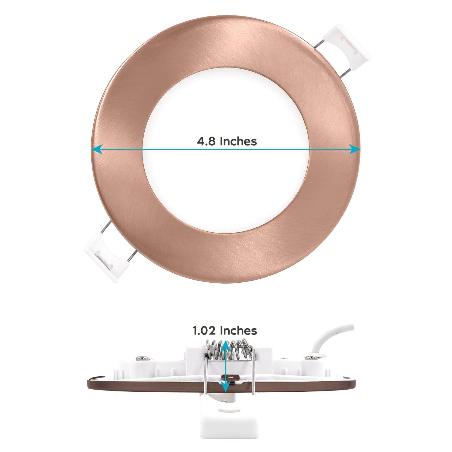 LUXRITE 4 Inch Ultra Thin LED Recessed Light, 10W, Dimmable, 750 Lumens, Copper Trim, Energy Star, Model LR23756/LR237