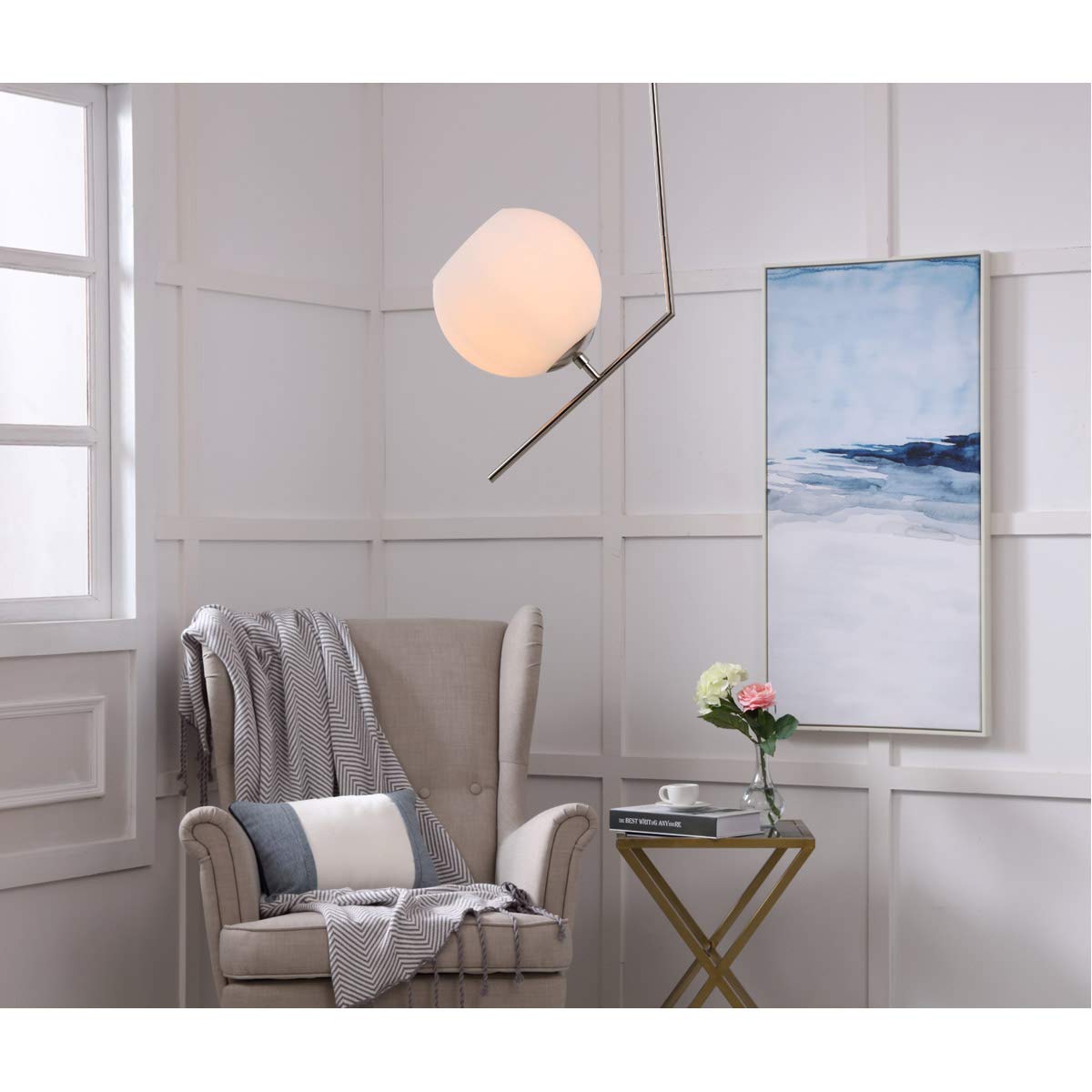 Living District Modern Chrome Pendant Light With Frosted White Glass, 1 Light, 16.2&quot;L
