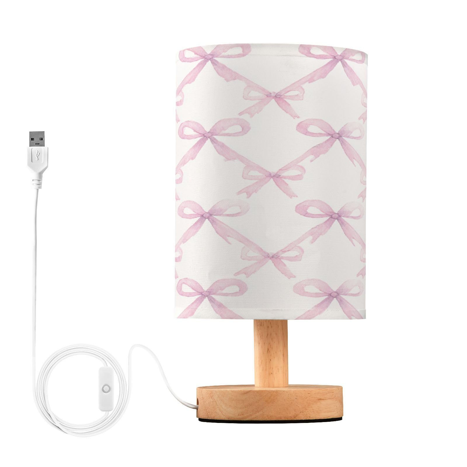 ARGTILDN Pinks Ribbons LED Table Lamp for Bedroom Bows Bedside Lamp with USB Charging Ports Decor Nightstand for Living Room Rea