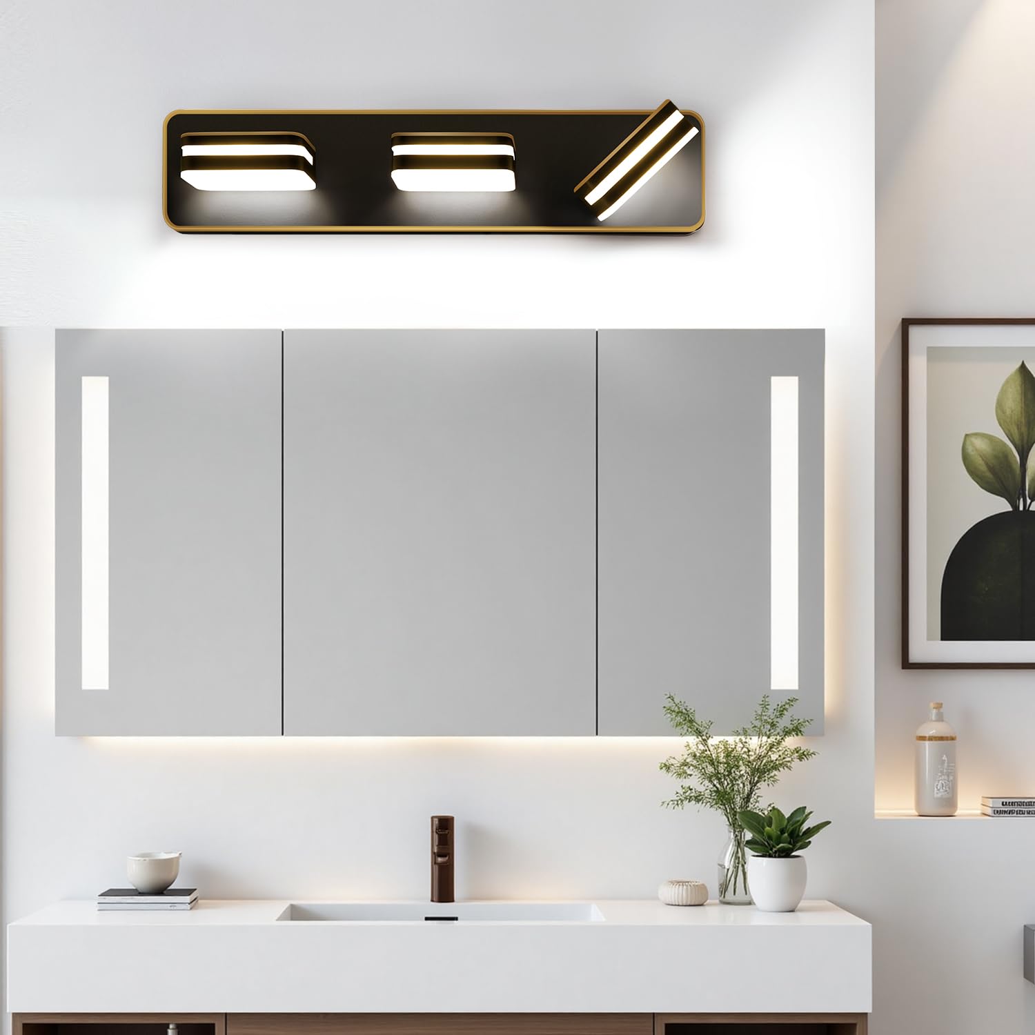 1300Lm Led Modern Bathroom Vanity Light Fixtures  360?Rotate Acrylic Brown And Gold Vanity Lights For Bathroom  Modern Wall Lighting Fixtures Over Mirror Kitchen Living (Natural White Light 5000K)