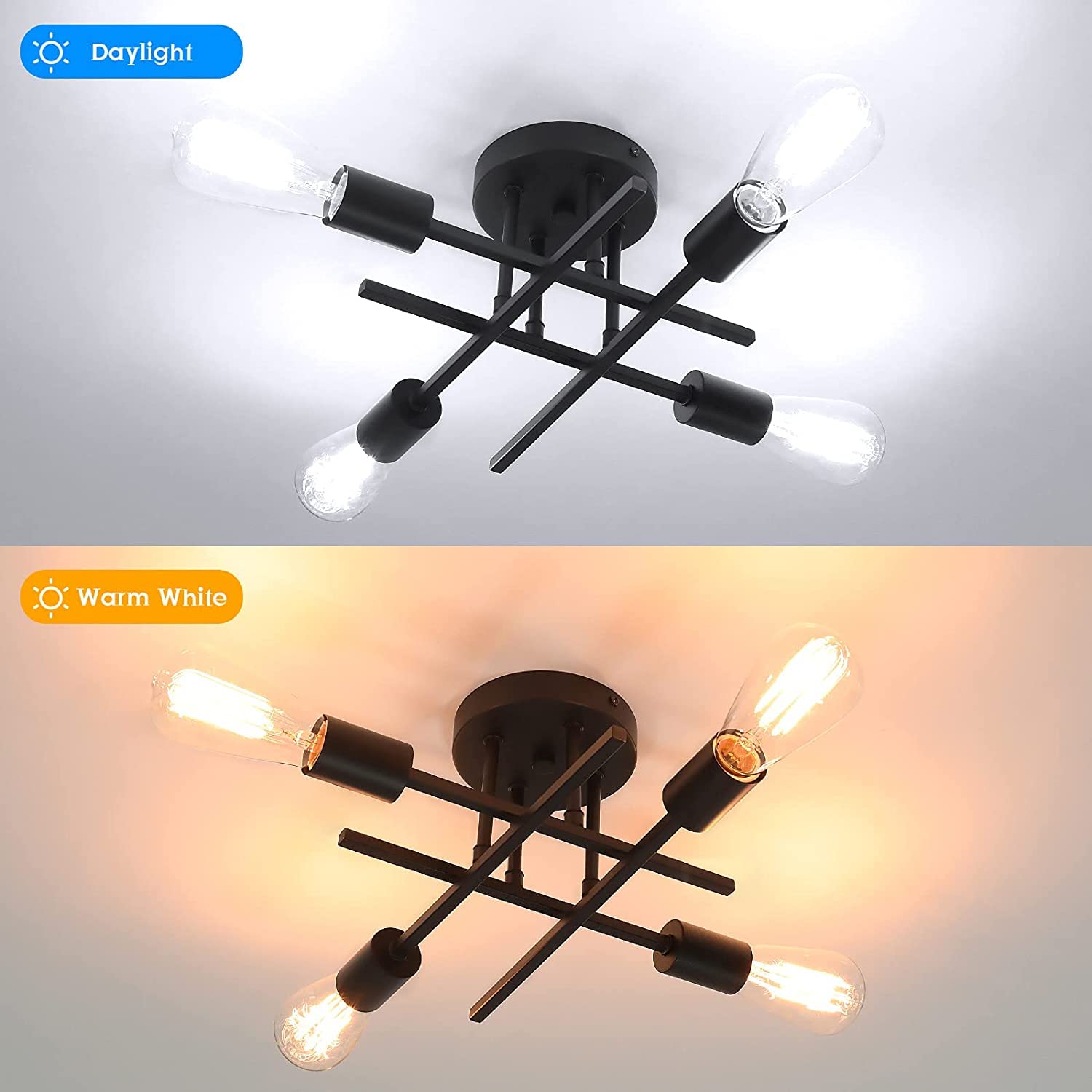 TOBUSA Semi Flush Mount Ceiling Light, 4-Light E26, Matte Black, Modern Design, Model C3116-04-BK