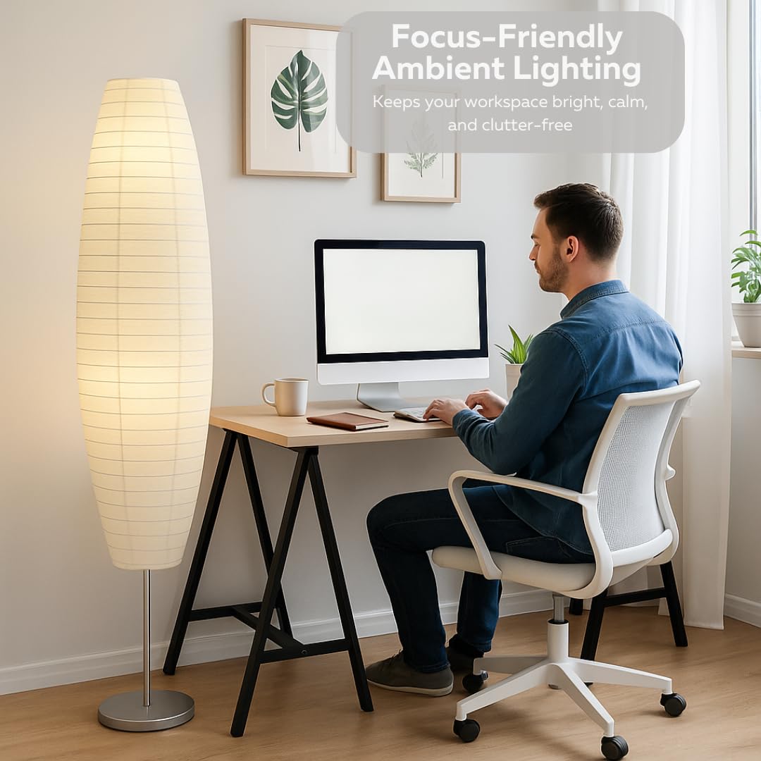 LIGHTACCENTS Paper Floor Lamp Set - 59 Inches Tall - White - 2 Pack - Model 26119-2PK-20