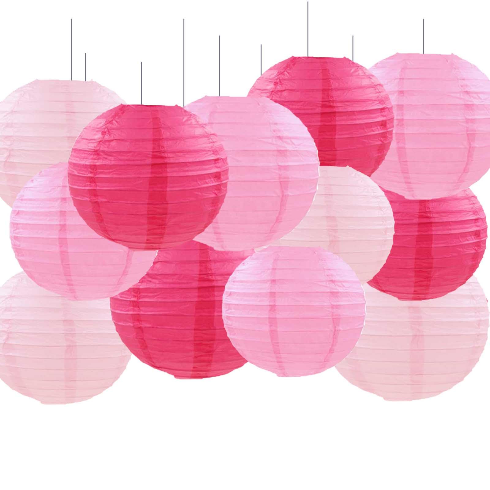 Gaka Pink Paper Lanterns Decorative,12Pcs,4 Inch 6 Inch 8 Inch 10 Inch Round Paper Hanging Decorations,Chinese Lanterns Lamps Fo