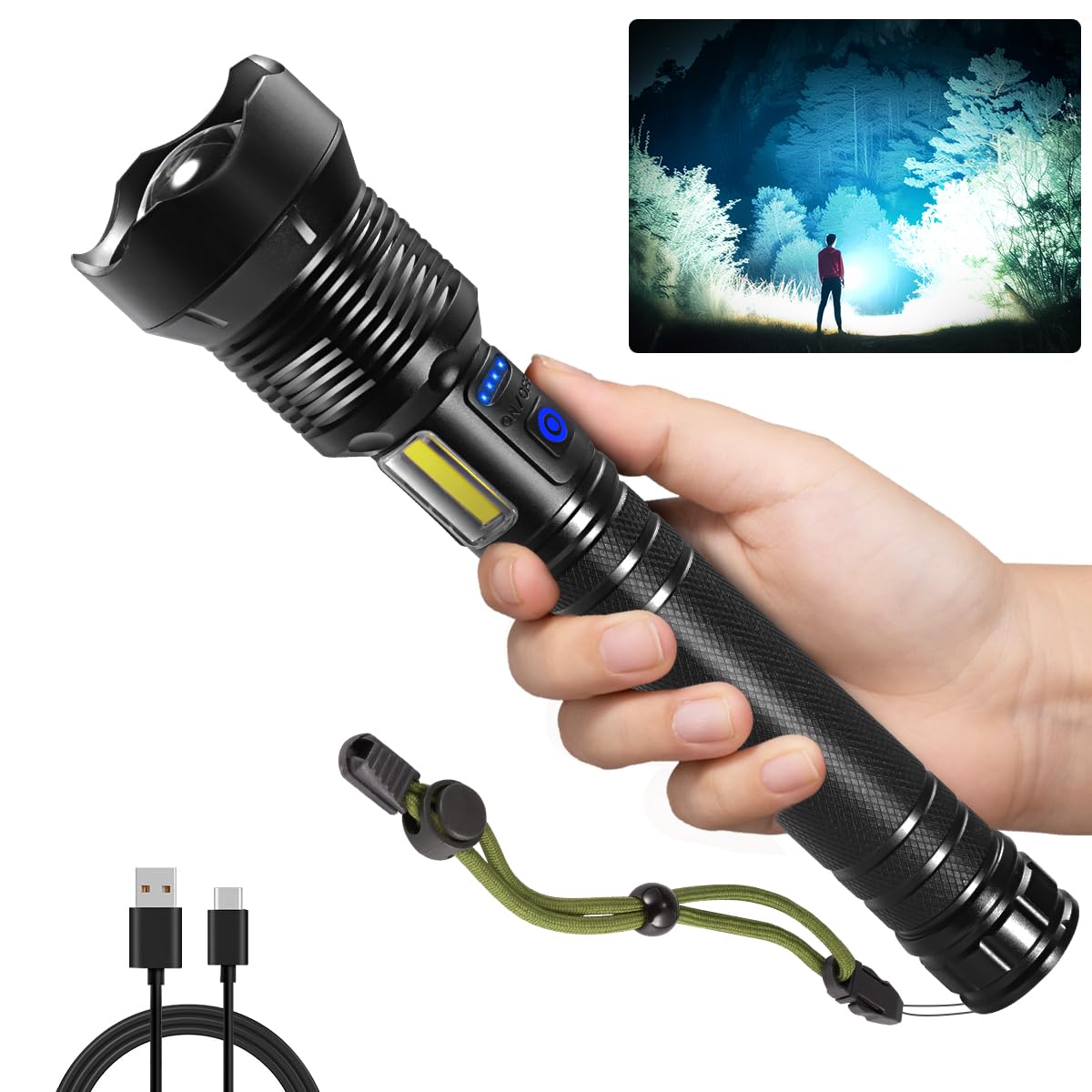 ZioeYiue Flashlights High Lumen Rechargeable, Heavy Duty 990000 Lumens Rechargeable Flashlights, Adjustable Focus Tactical Flash