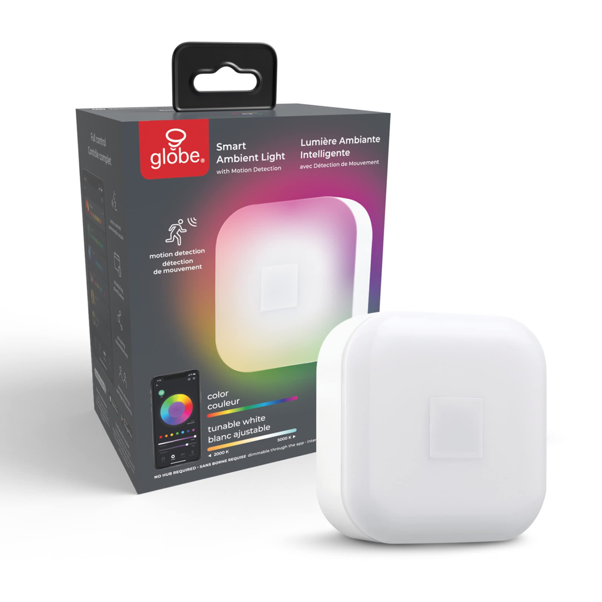 Globe Electric Wi-Fi Smart Ambient Night Light, Motion Detection, Voice Activated, Multicolor RGB, Tunable White 2000K-5000K, White, Model 50239