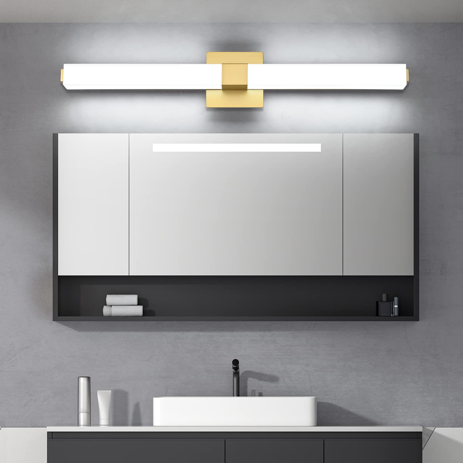 ZUZITO 32in LED Vanity Light Fixtures Gold Acrylic Bath Wall Lighting 22W Bright White 6000K Model S16001
