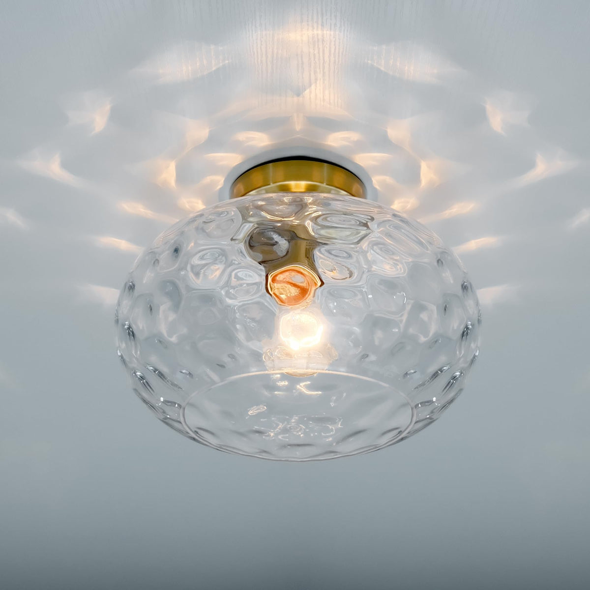 Wrlmfy Brass Gold Semi Flush Mount Ceiling Fixture 11'' Hammered Glass Shade Modern Close To Ceiling Lighting 1-Light Art Lampsh