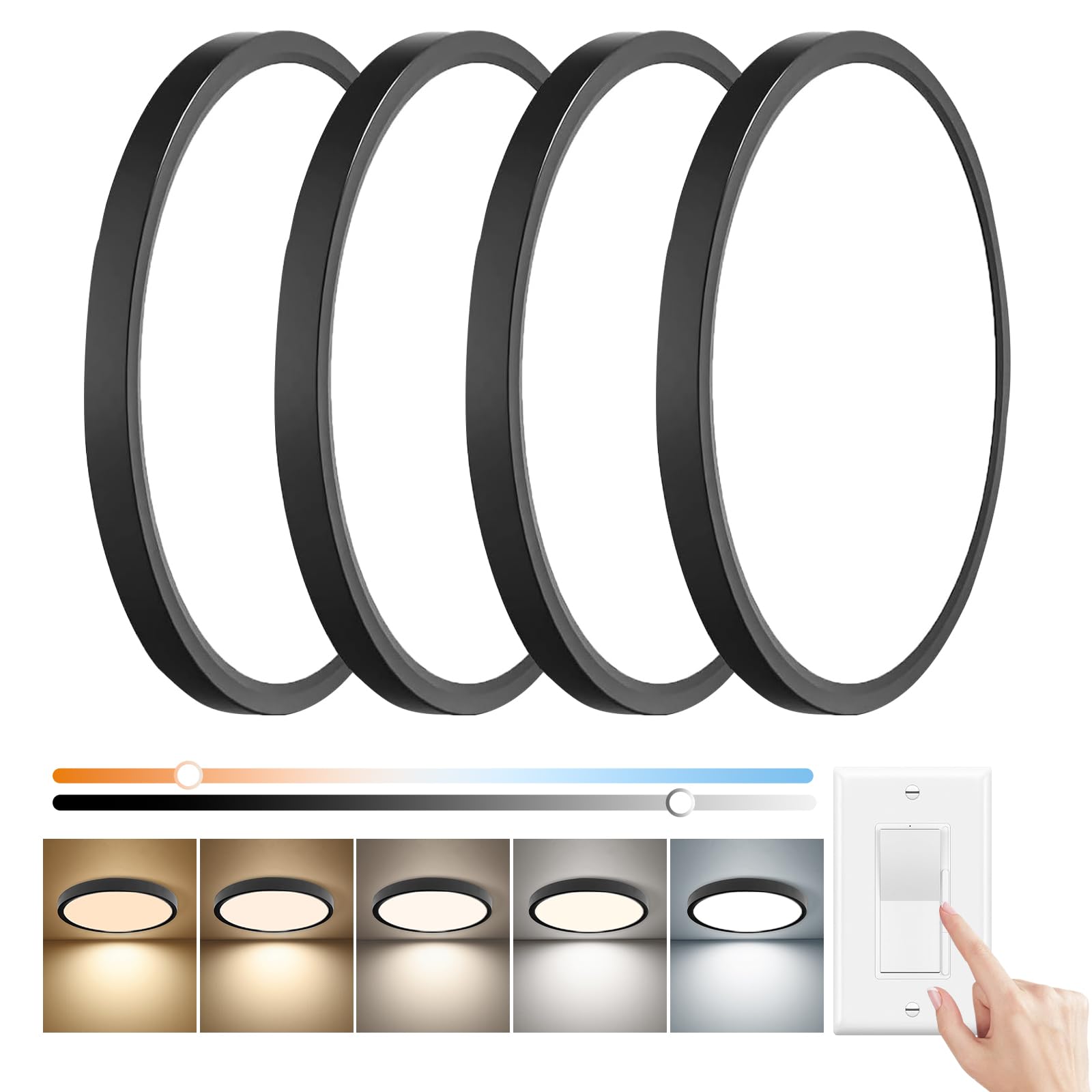 15.8 Inch Dimmable LED Flush Mount Ceiling Light, 32W, 3480LM, 3000K/3700K/4000K/5000K/6000K, Round Flat Panel Low Profile Ceili