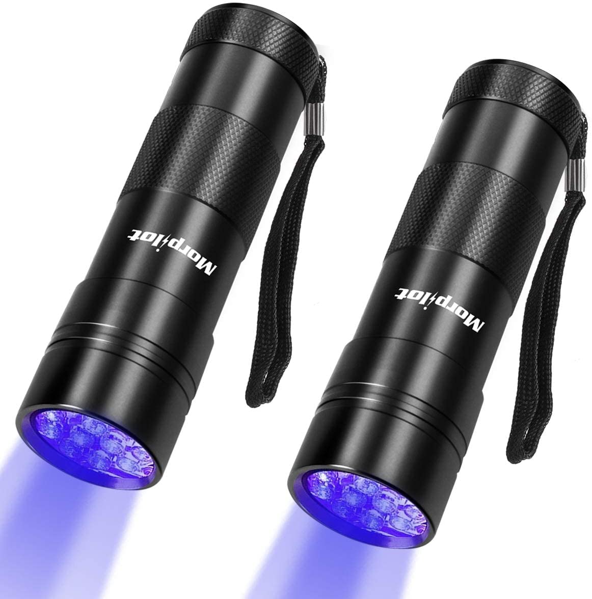Morpilot UV Flashlight, 12 LED 395nm, 2 Pack, Black, Aluminum, Model 2061023, Mini Torch Light for Pet Urine Detection