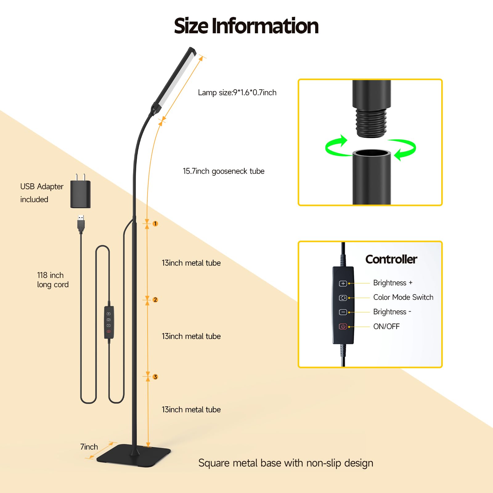 Led Floor Lamp, Reading Lamps Adjustable Stepless Colors & Brightness Gooseneck Standing Lamp, Nail Tech Lamp, Lash Light For Ey