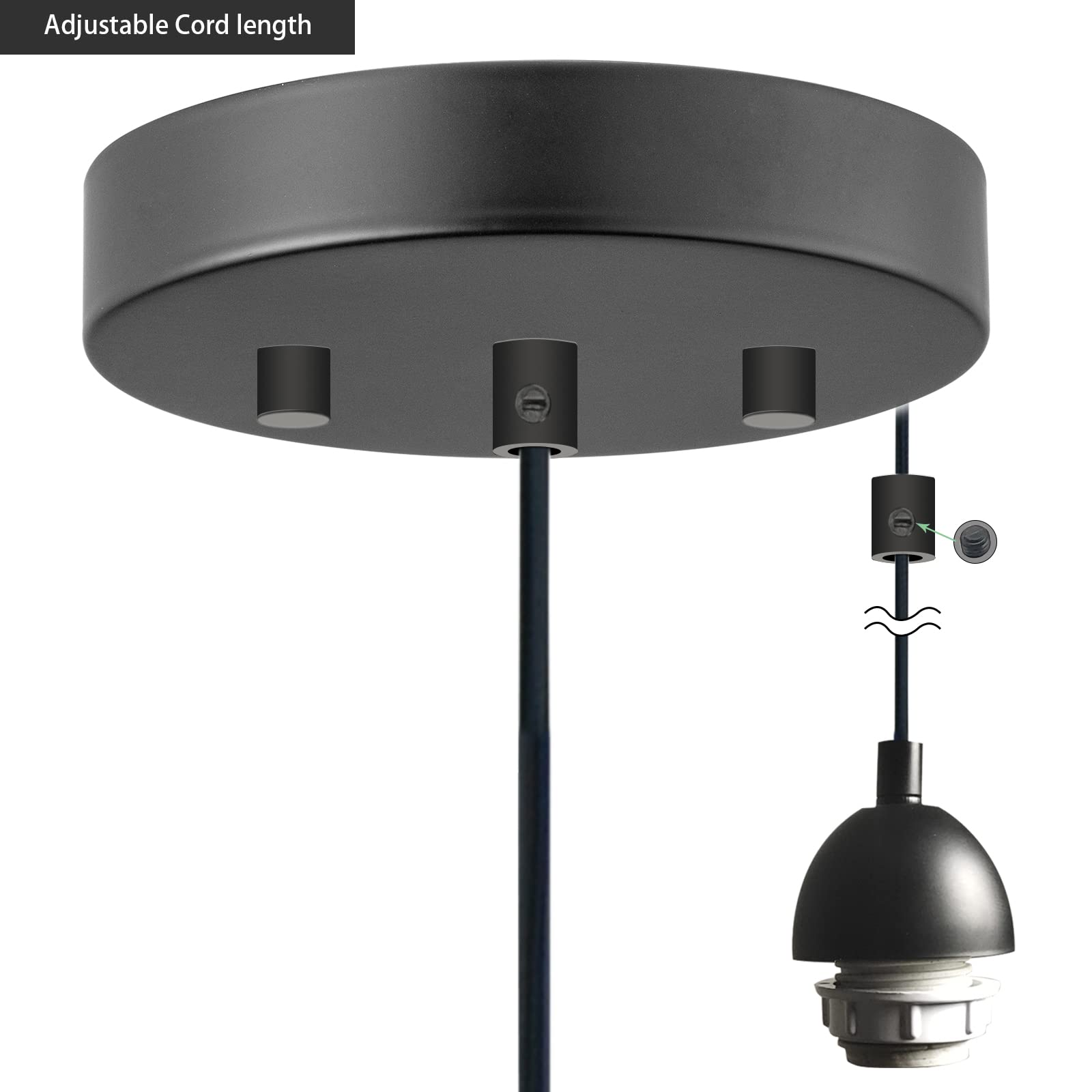 EIFHYT Canopy Kit for Chandelier - Modern Black Metal Fixture Cover, 5 1/8" Ceiling Hook & Cord Holder