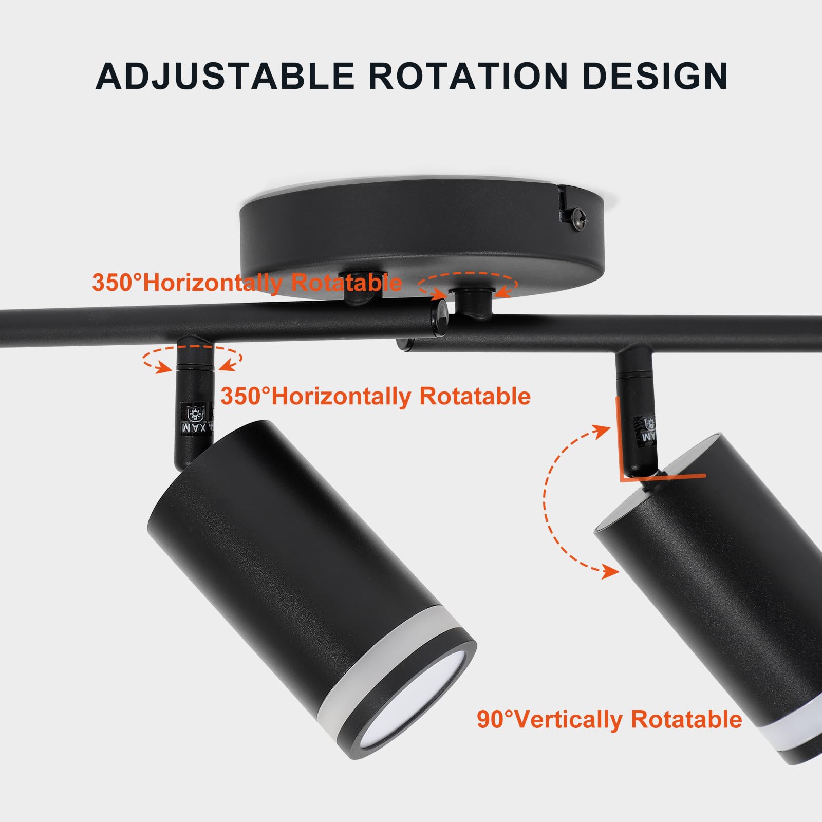 Ketom 4-Light Track Lighting Fixtures, GU10 Black LED Ceiling Spotlight, Modern Design for Kitchen, Bedroom, Living Room