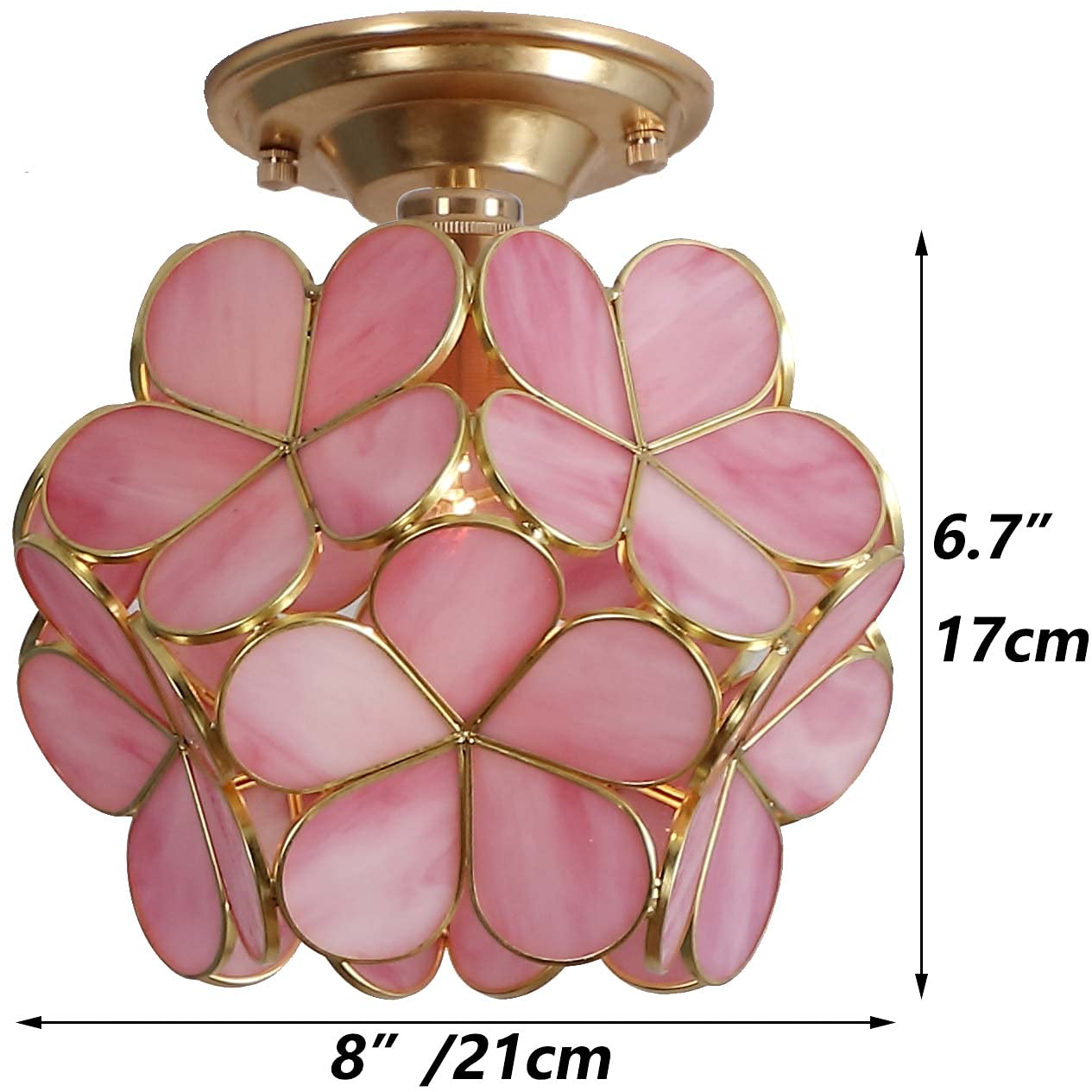 Bieye L10822 Flower Petals Tiffany Style Stained Glass Close To Ceiling Light, 8-Inch Wide (Pink)