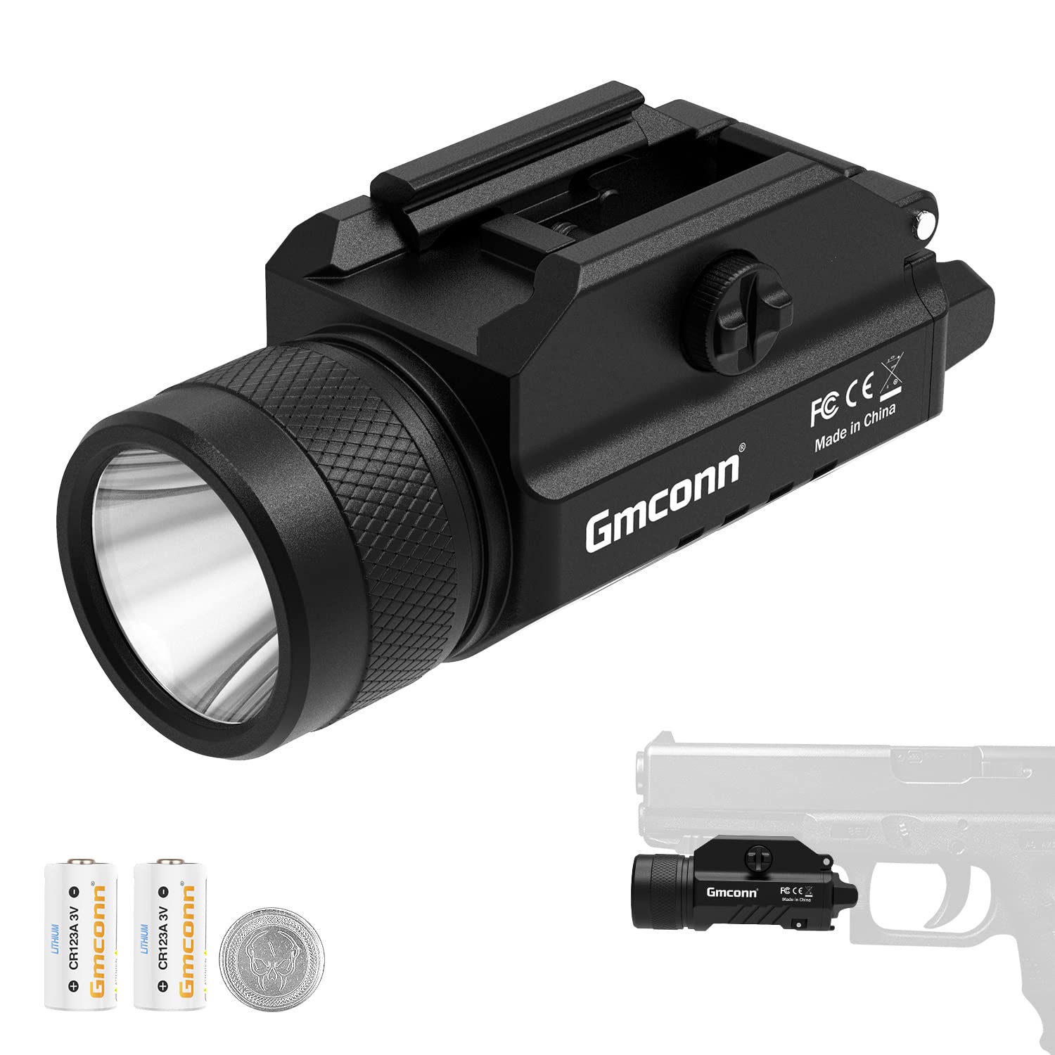 Gmconn 1200 Lumens Rail Mounted Compact Handheld Toy Light LED Strobe Tactical Launcher Flashlight with 2 x CR123A Lithium Batteries