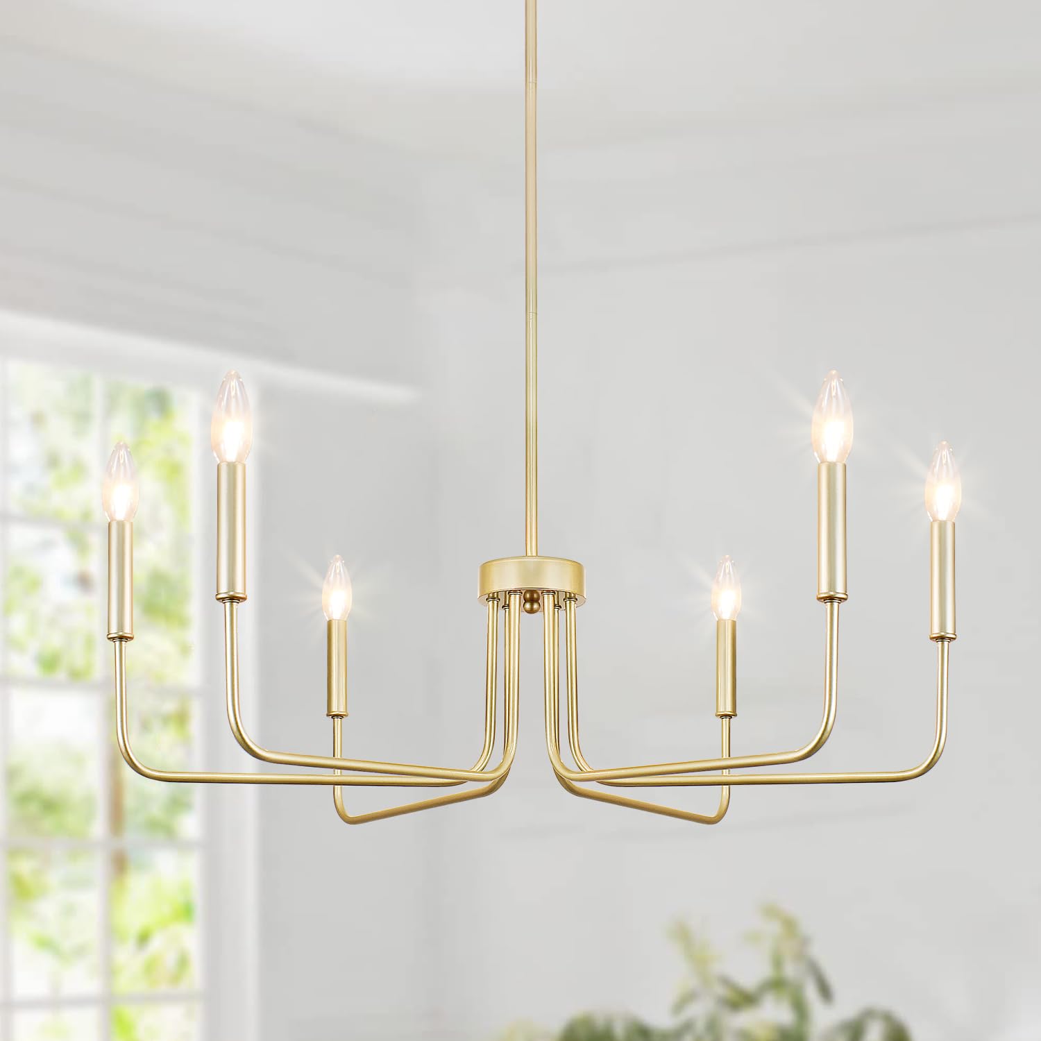 Rviezza Gold Chandelier, 6-Light Farmhouse Chandeliers for Dining Room, Rustic Candle Chandelier Light Fixture, Industrial Modern Chandeliers Lighting for Kitchen Living Room Foyer Entrance