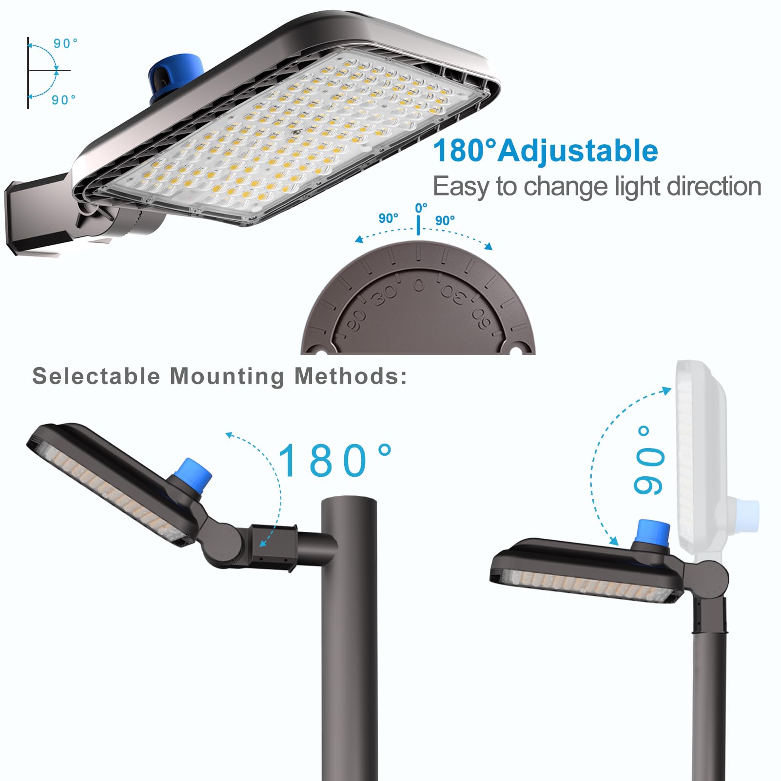 3Pack 320W Led Parking Lot Lights 44800Lm (Eqv.1200W Mh/Hps) 5000K Led Parking Lot Lighting Pole Mount With Smart Photocell & Slipfitter Mount (Coverage: 66~110Ft At Height:30~50Ft)