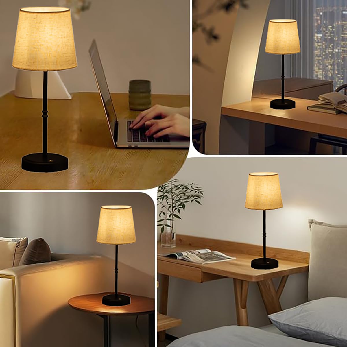 Lhyuetong 2-Piece Bedside Touch Lamps, Three-Level Brightness Adjustable Fabric Table Lamps With Usb Charging, Cordless And Port