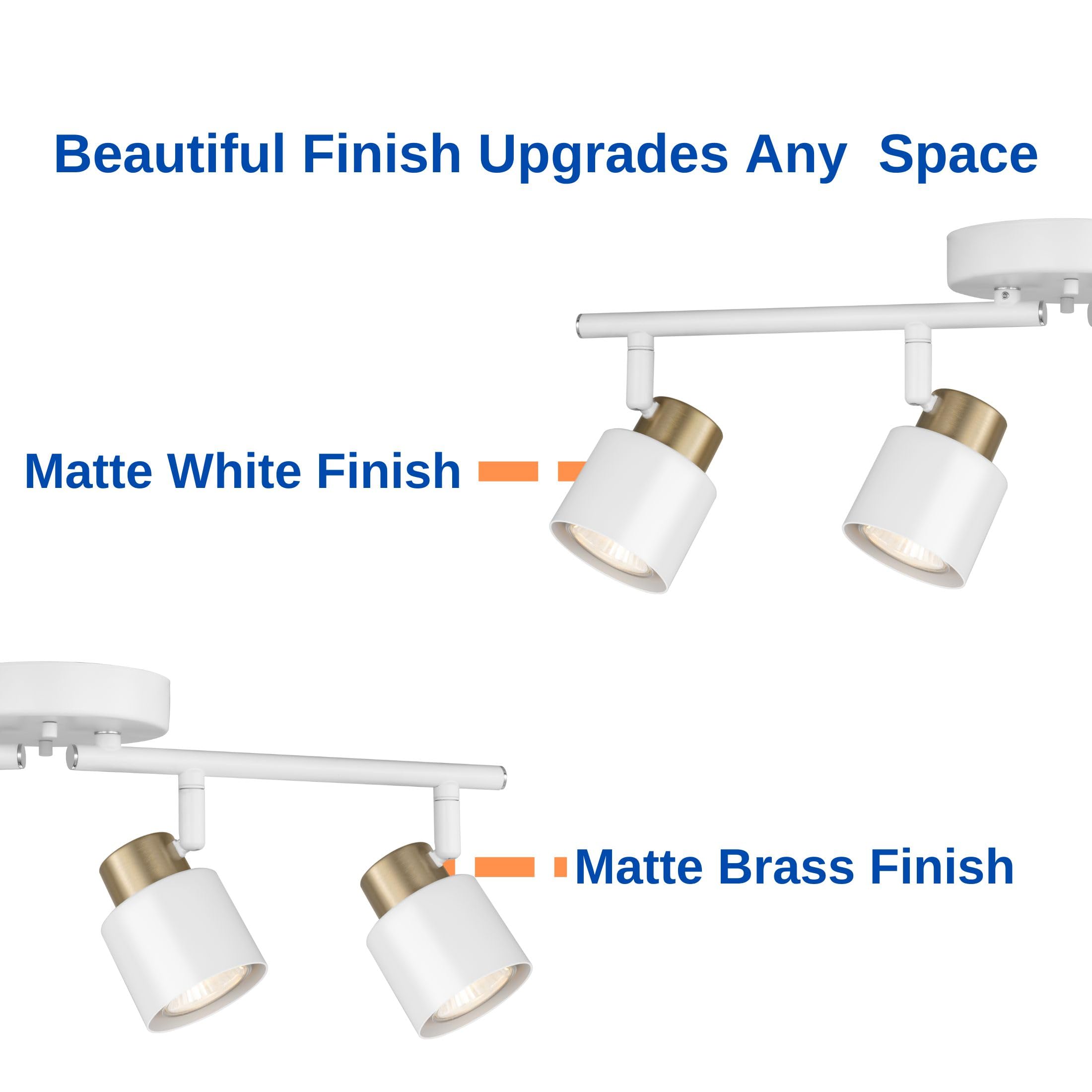 Craftronos 4 Light Track Lighting Kit, Matte White Brass Finish Adjustable With Modern Flush Mount Ceiling Spotlight For Kitchen