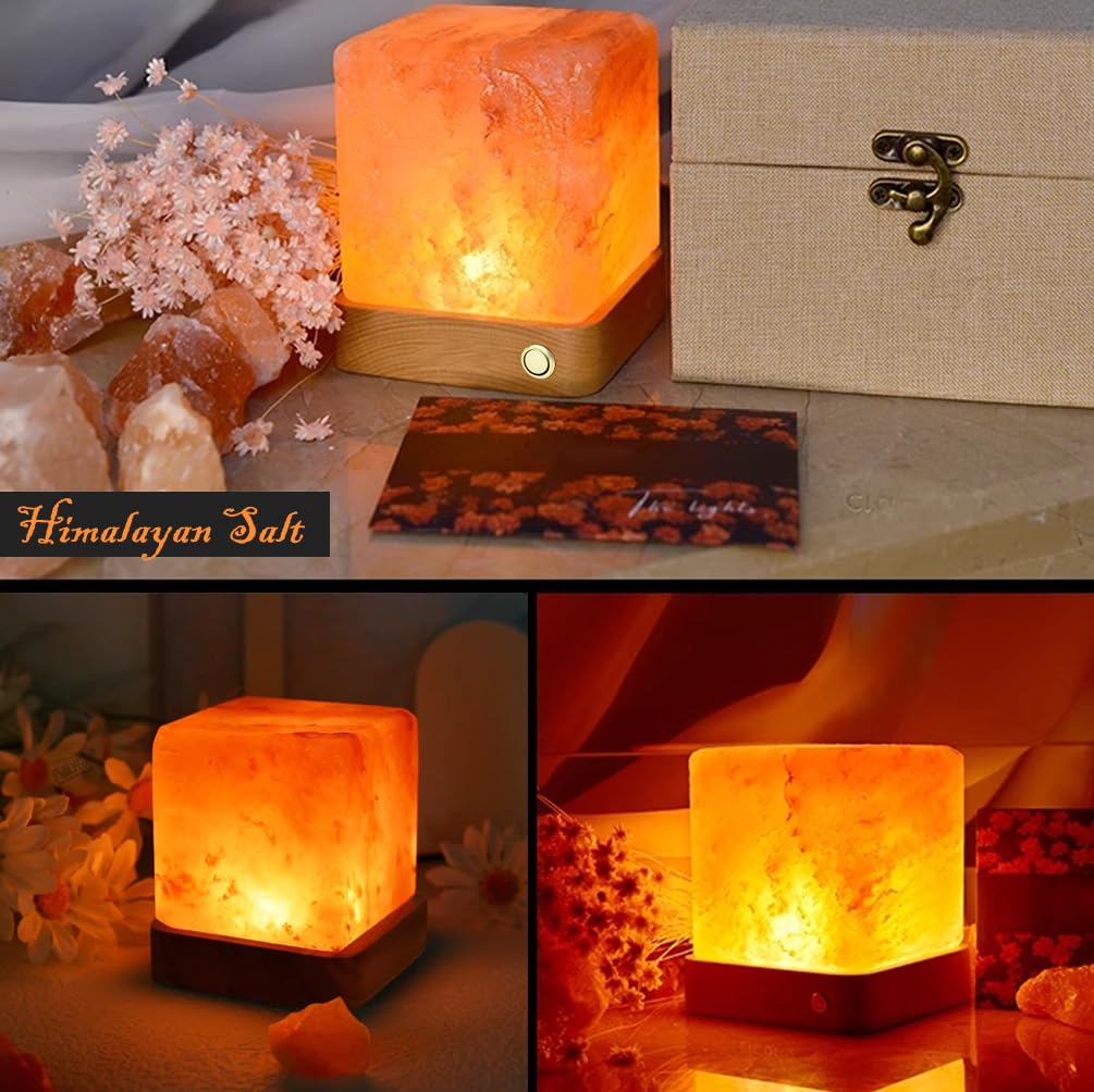 Taohua Garden Natural Himalayan Cordless Salt Lamp Rock Crystal Rechargeable(Built-In Battery) Remote Control 15Colours Decorati