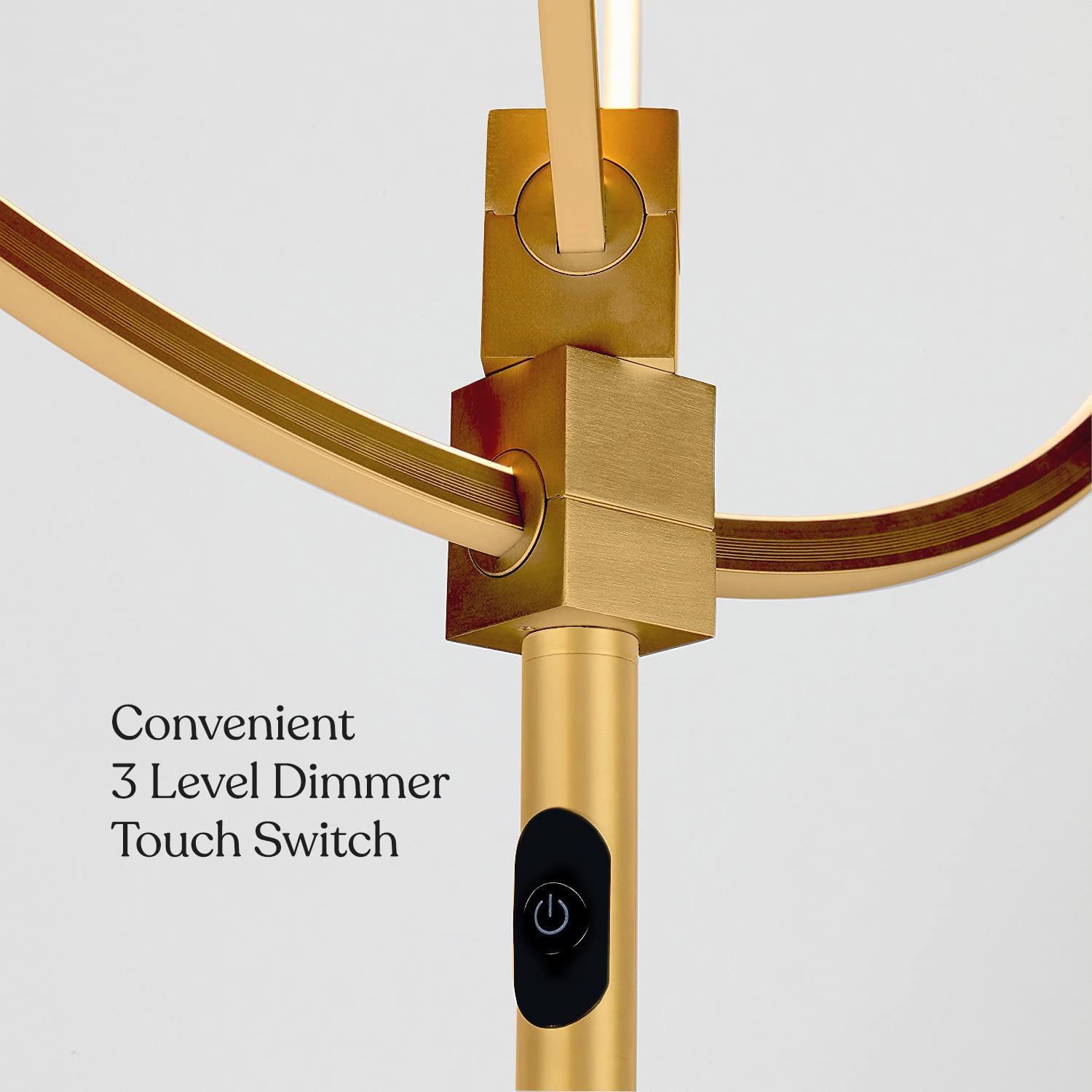 Brightech Eclipse LED Torchiere Floor Lamp - Touch Dimmer, Brass Finish, Modern Design, High Brightness for Living Room