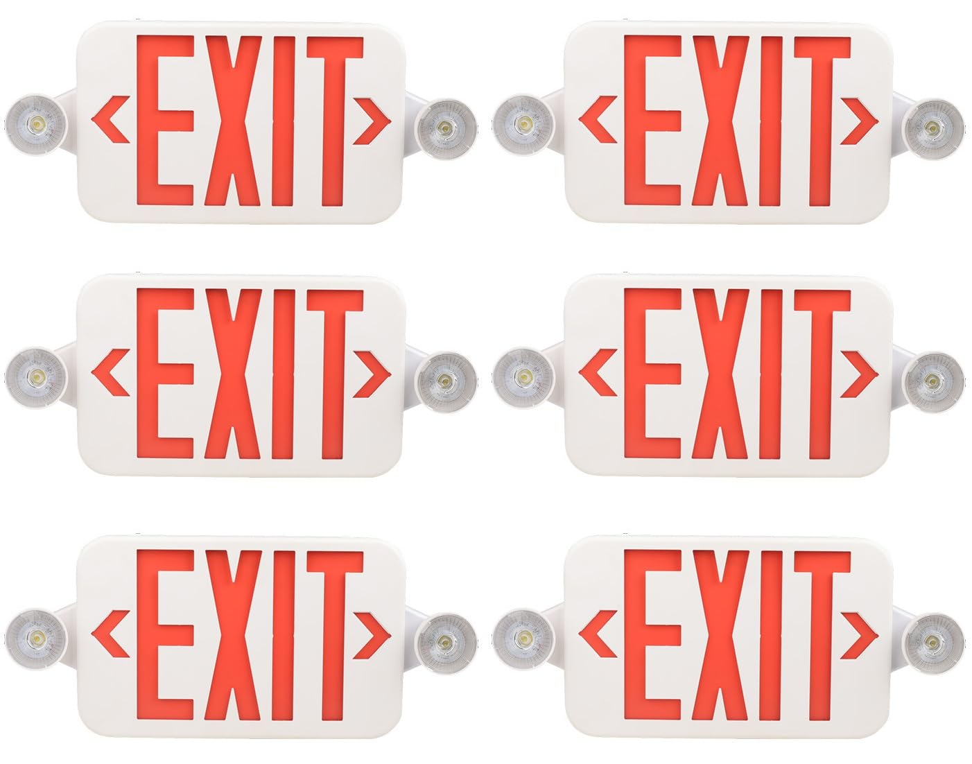 Ciata Lighting All LED Decorative Red Exit Sign & Emergency Light Combo with Battery Backup (6 Pack)