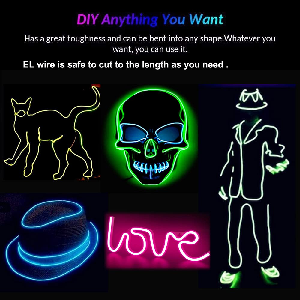 Maxlax El Wire Blue 10-Pack  16.4Ft/5M Neon Light Wire With Noise Reduction And Battery Pack