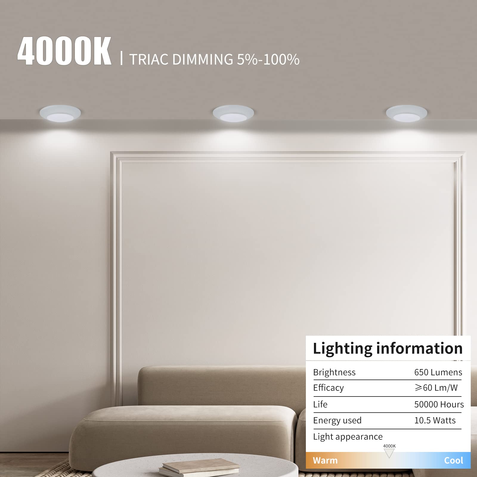 Ecoeler 4 Inch Led Dimmable Disk Light, Aluminum Baffle Trim, 4000K Cool White, 650Lm Flush Mount Ceiling Recessed Light Fixture, Energy Star & Etl-Listed, 4Pack