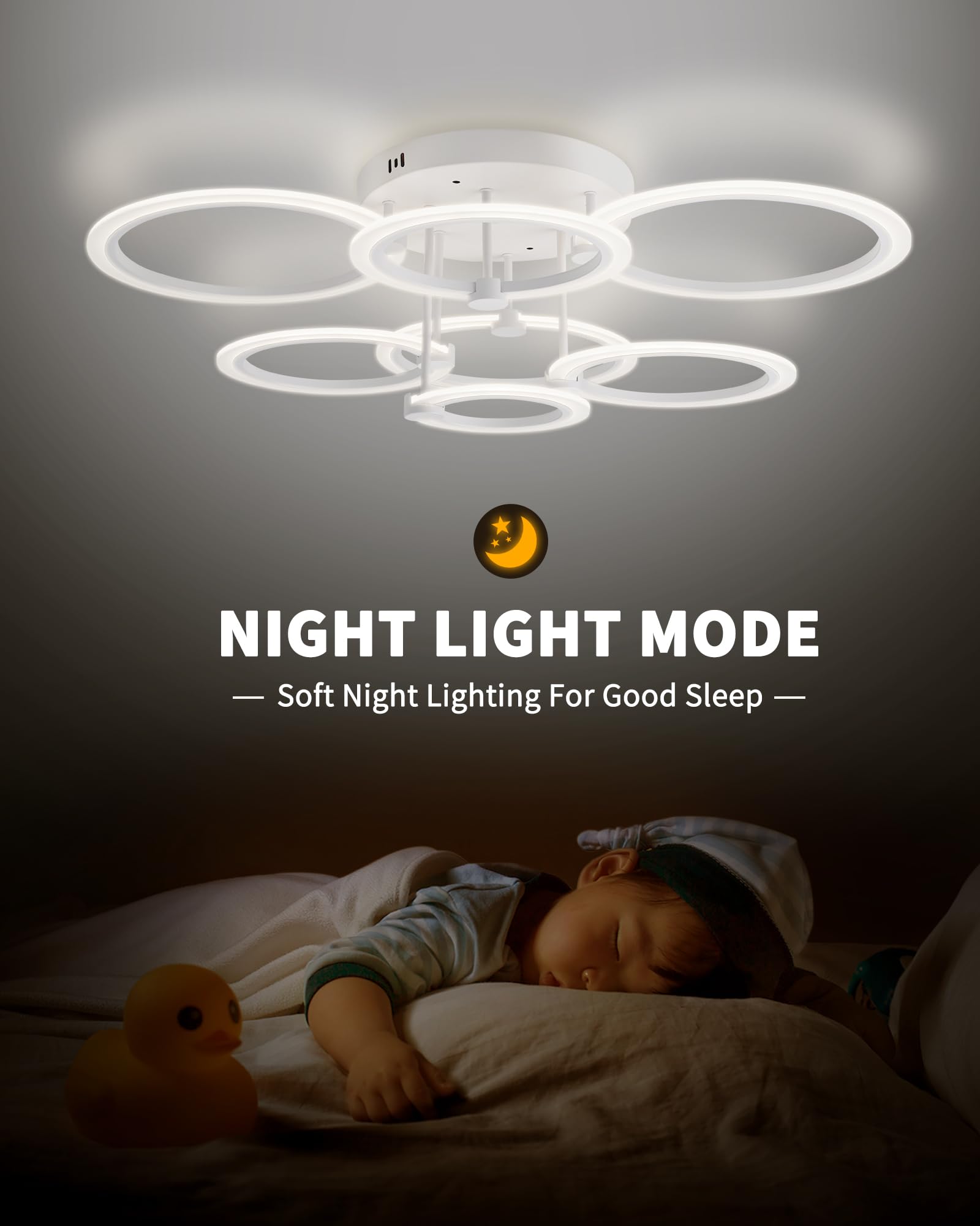 Seable Modern Led Ceiling Light, Dimmable 7 Rings Flush Mount, 130W 3000K-6500K For