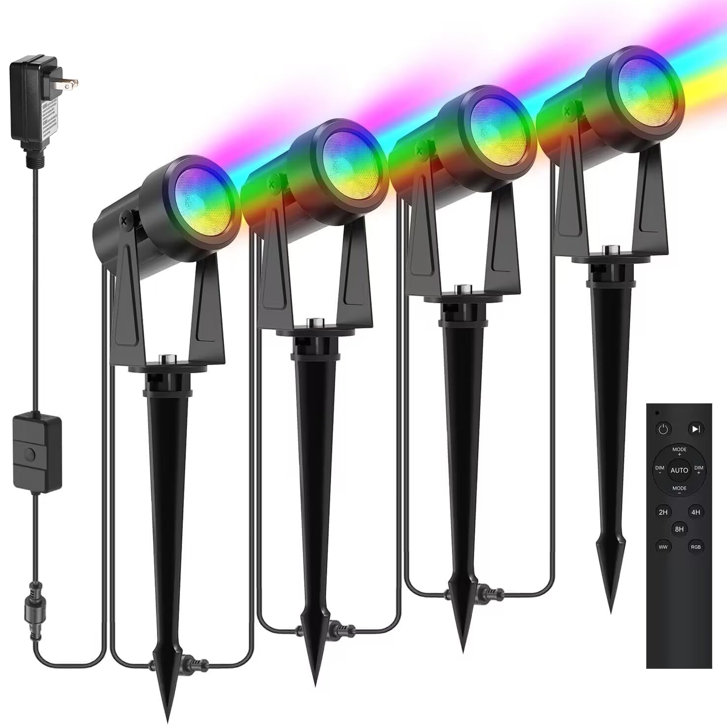 SUNTHIN Outdoor Landscape Lighting with Remote, RGBW Color Changing Spot Uplights, 8 Pack