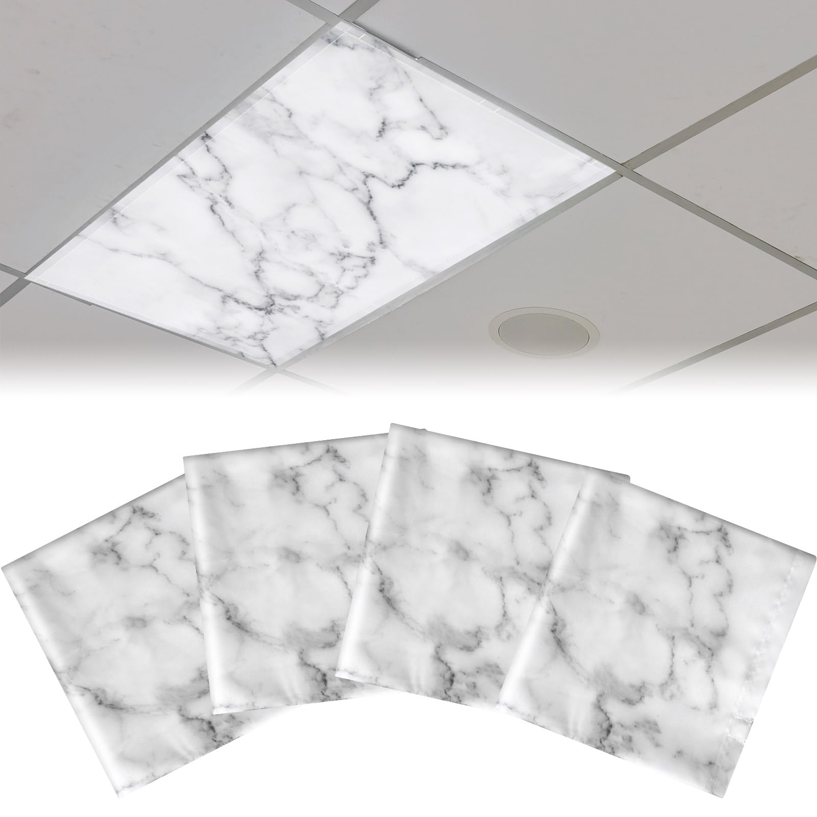 Hortsun Fluorescent Light Covers, 4 Pack, Magnetic for Drop Ceiling, 4x2 Feet, Colourful Marble Design