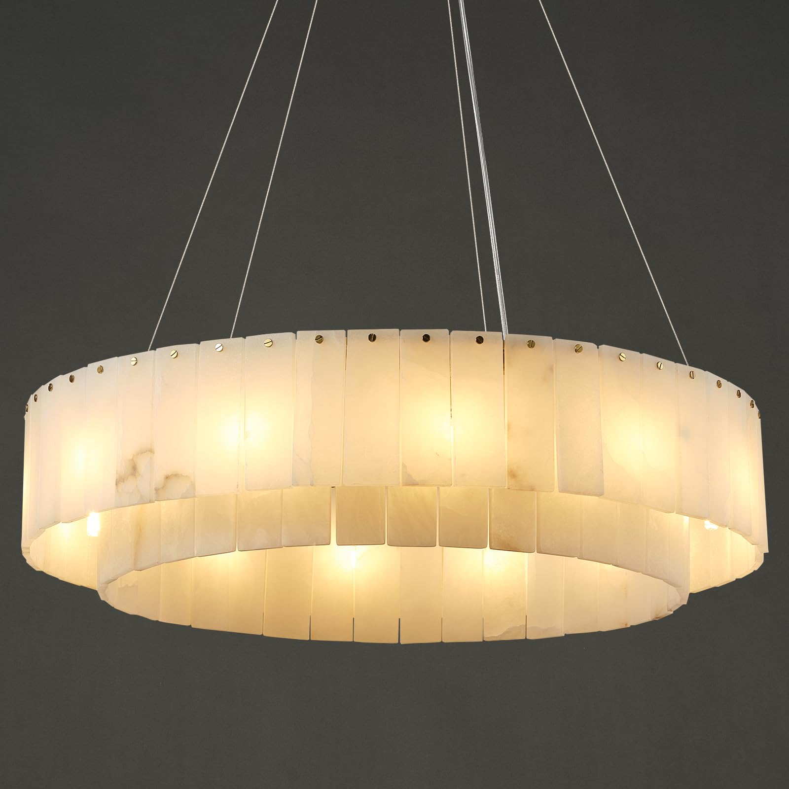 YIOSI Alabaster Round Chandelier  D31in Modern Marble Dining Room Chandelier  2 Tiers Brass Drum Pendant Light Fixtures  Gold Ceiling Light Chandeliers for Living Room  Bedroom Lights  Foyer  Kitchen