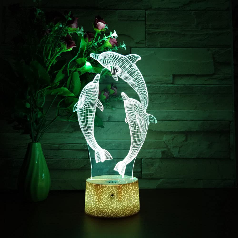 Glorivo Dolphin Night Light - 16 Colors Remote Control & Touch Dimmable 3D Lamp - Ideal Bedroom Decor & Gift for Kids