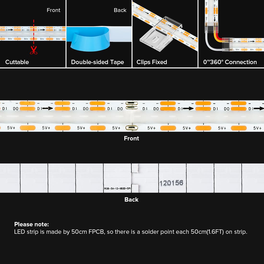Btf-Lighting Fcob Cob Ws2811(Ws2812B) Ic Rgb 180Led/M 180Ic Led Strip Dc5V 3.2Ft Individual Addressable Flexible High Density Un