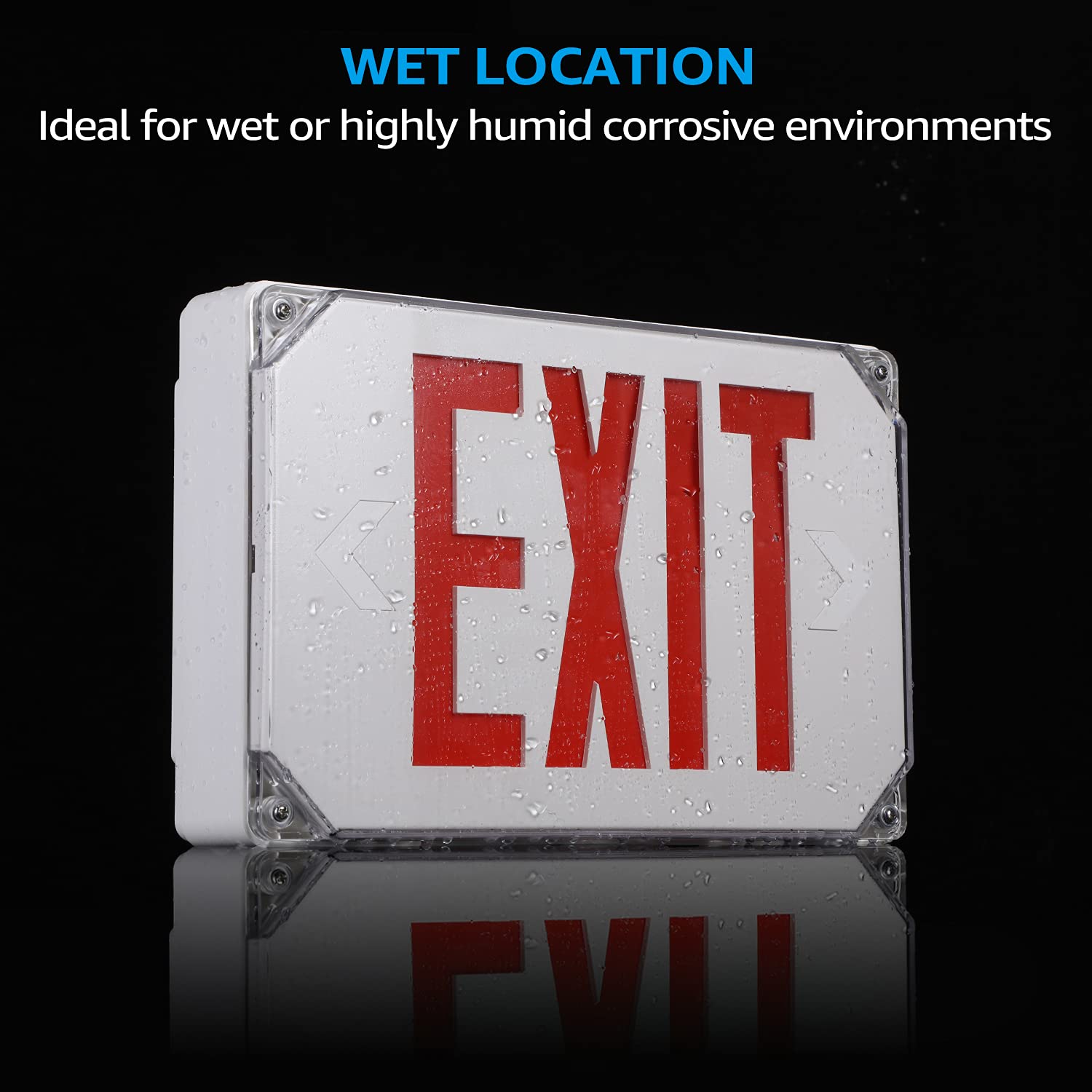 Leonlite Led Exit Sign, Wet Location Exit Sign With Battery Backup, Ul Listed, Outdoor Hardwired Exit Light With Double Sided, Ac 120/277V, Weatherproof Emergency Exit Sign, Red