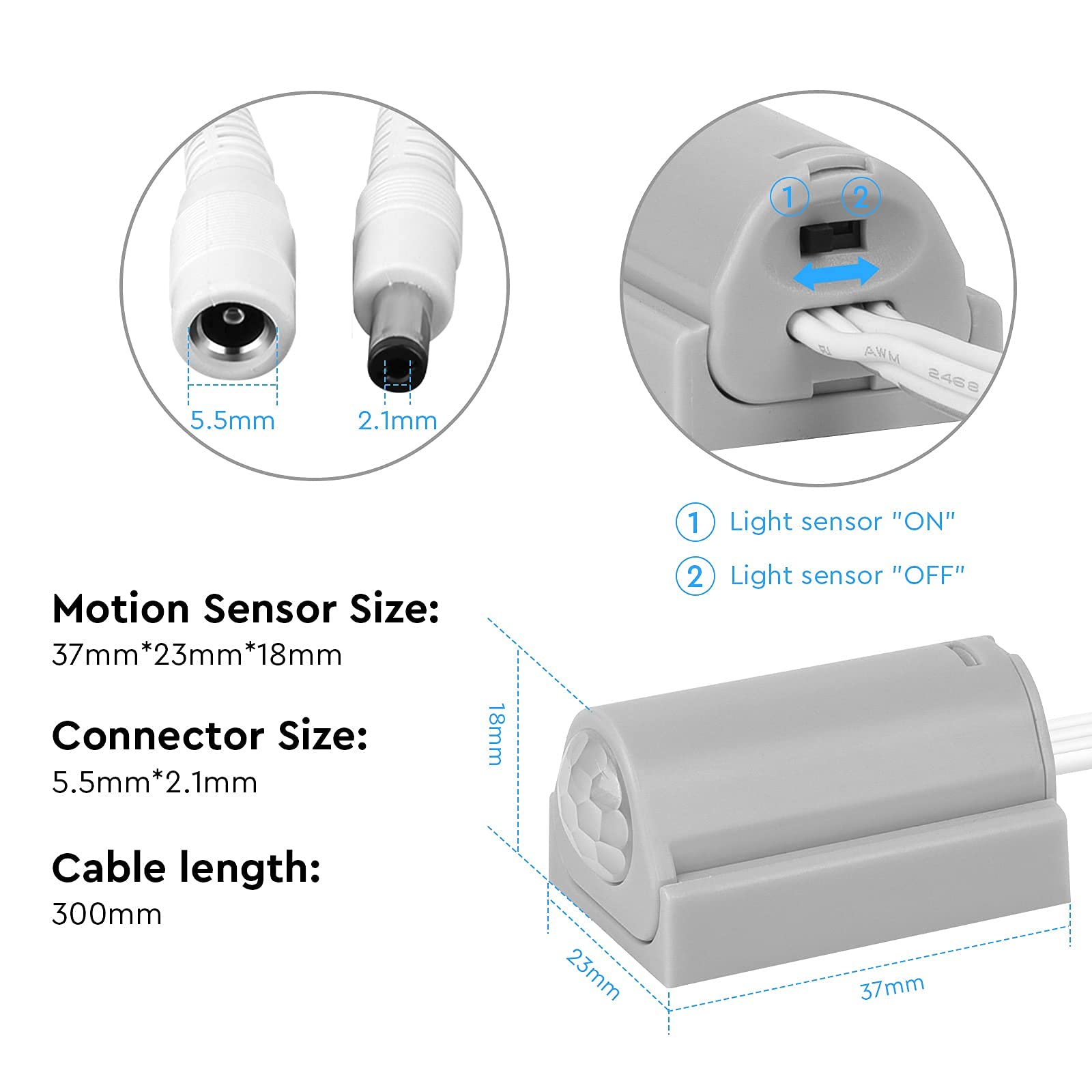 Litever PIR Motion Sensor Switch, Grey, DC 6-24V, 3A, for DIY LED Lighting in Pantry, Closet, Gun Safe, Model LL-Motion-026-GW