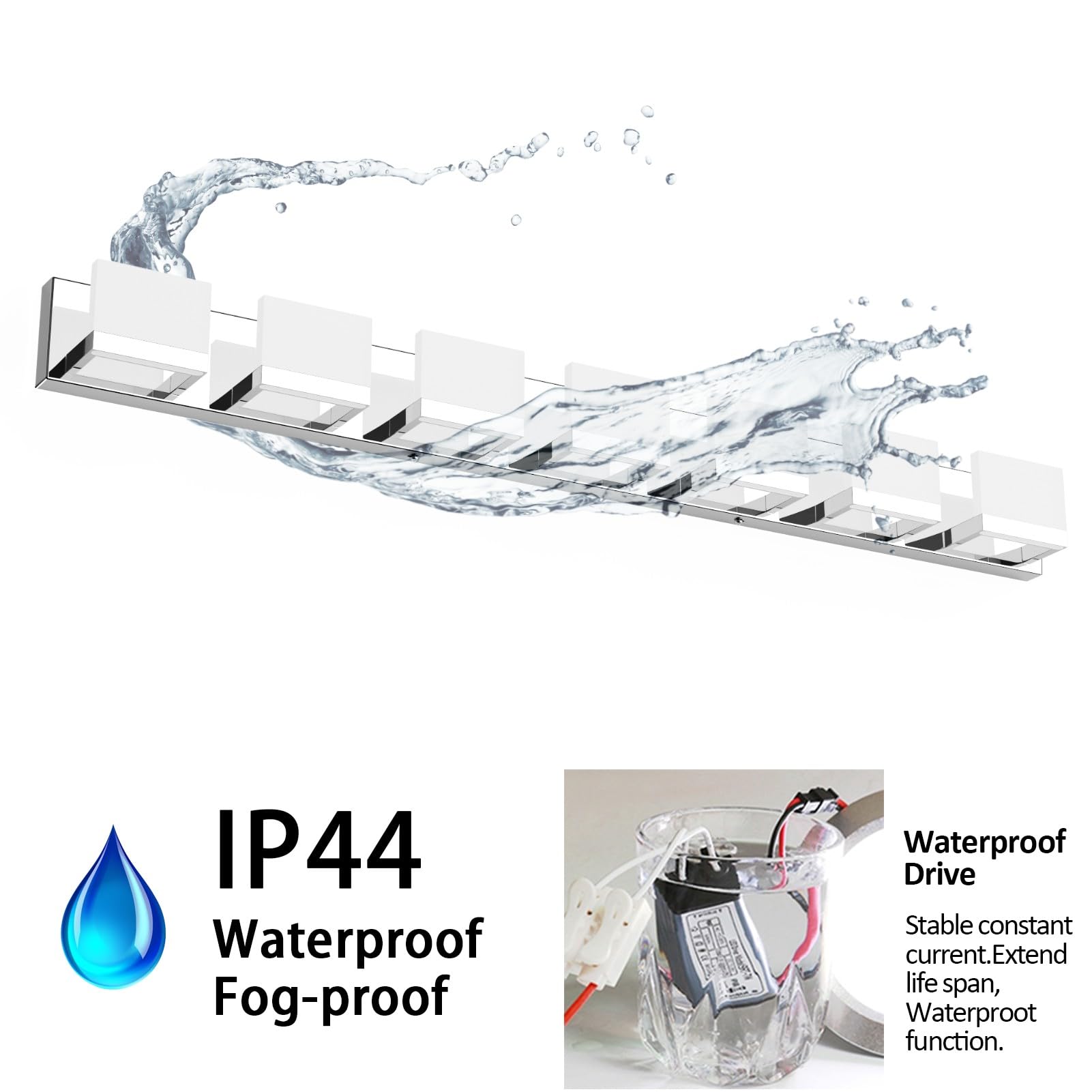 Tipace LED Bathroom Vanity Light, 7 Lights, Chrome, Stainless Steel, Model GW-1103, Non-Dimmable, 6000K White Light