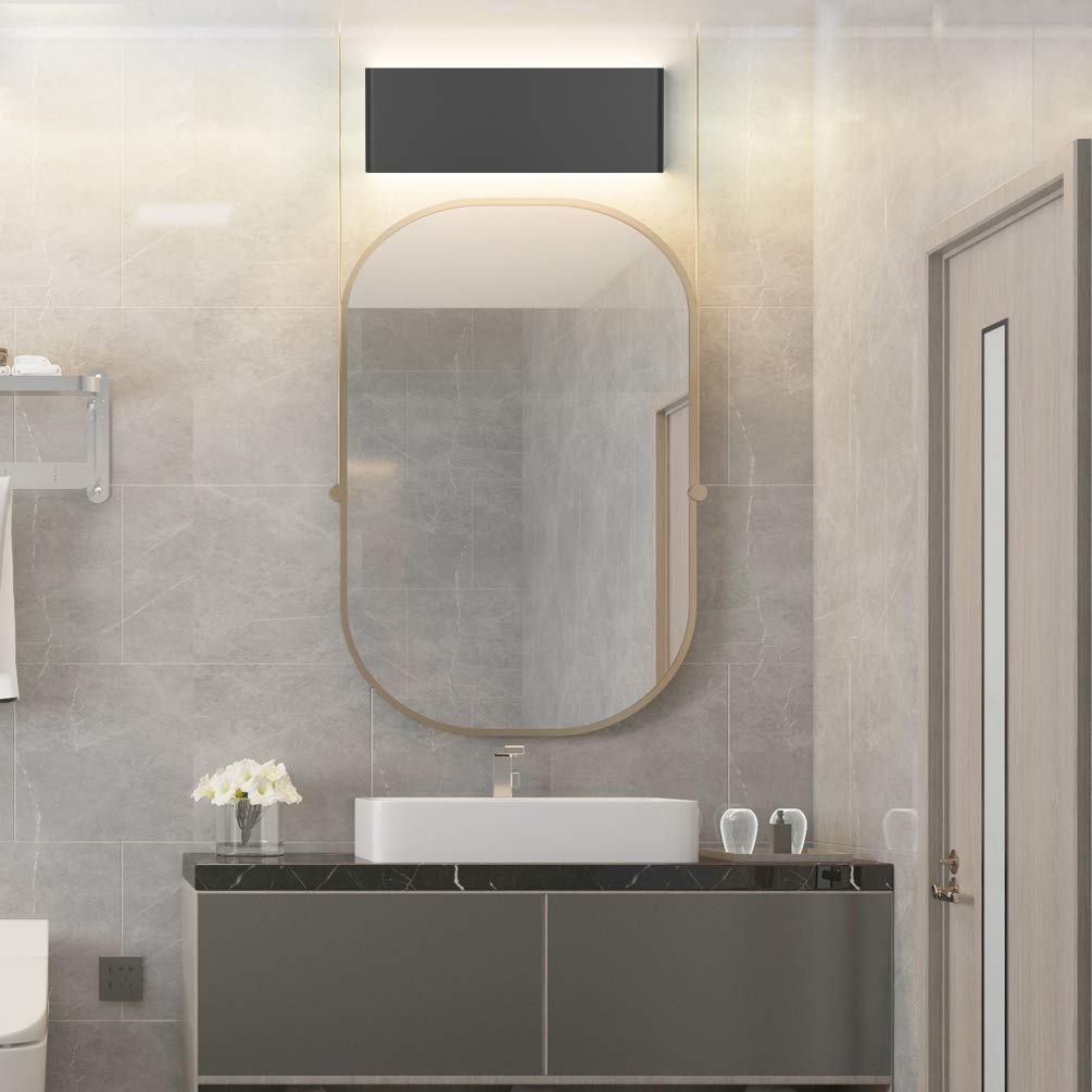 Aipsun 15.8in Matte Black Modern Vanity Light Up and Down LED Vanity Light for Bathroom Wall Lighting Fixtures (Warm Light 3000K