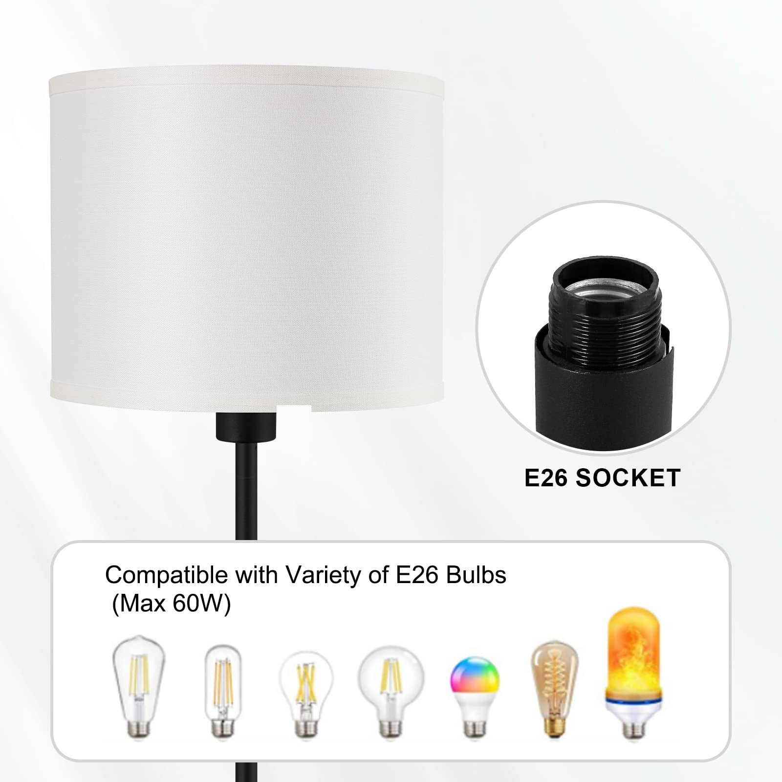 Auquee White Floor Lamp 59&quot; Tall, Simple Design With Bulb, Foot Switch - Kids & Living Room