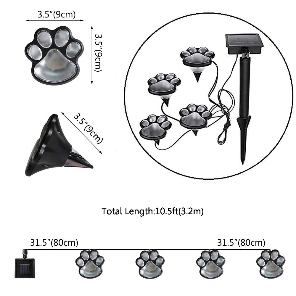 LED Paw Print Solar Lights, Set of 4 Dog,Cat,Puppy Animal Garden Lights Paw Lamp for Pathway,Lawn,Yard,Outdoor Decorations-Solar