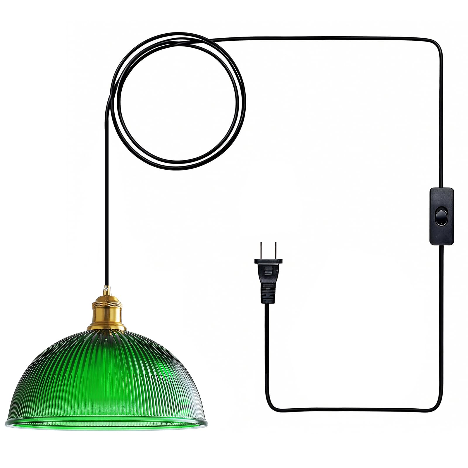 XZHGCEE Plug in Pendant Light: Hanging Light Plug in Green Glass Hanging Lamp, Pendant Lighting for Kitchen Island, Bedroom, Din