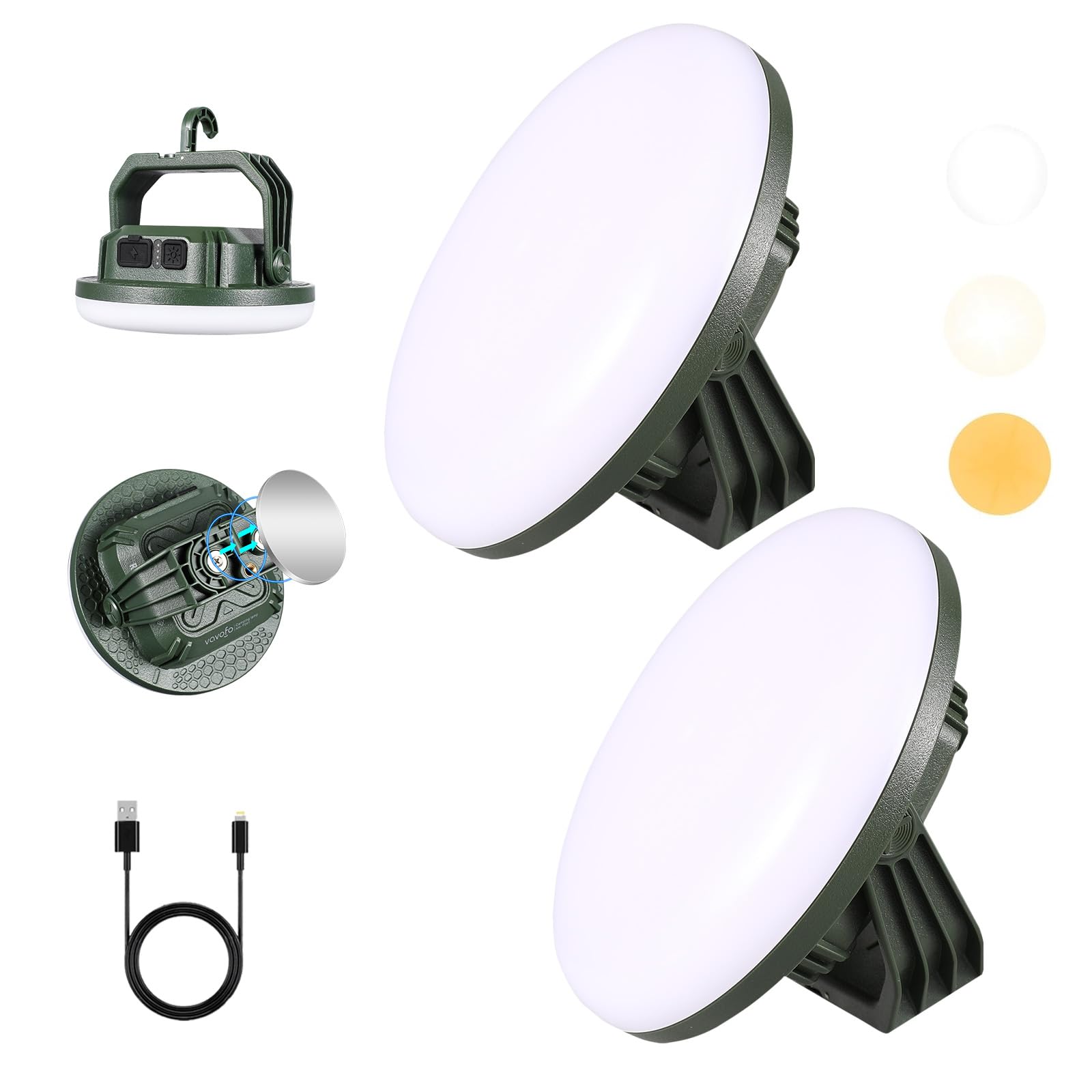 VAVOFO 2Pcs 10,000mAh 4000LM LED Camping Lantern Rechargeable, 3 Lighting Modes, Portable Tent Light with Magnet, IP65 Waterproo