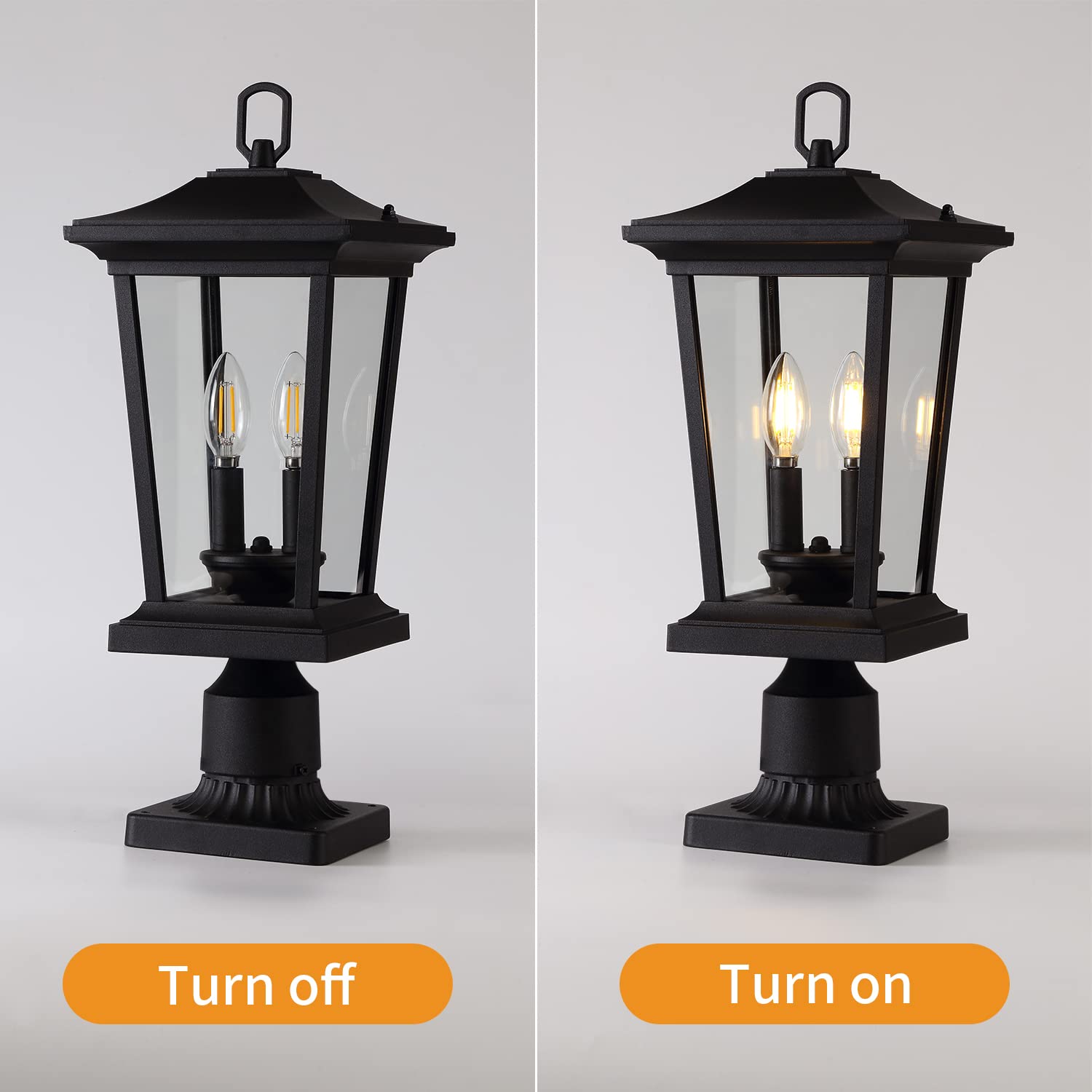 Smeike Outdoor Post Lights  Cast Aluminum Lamp Post Light Fixture  2-Light Pole Mount Light With Clear Glass  Outdoor Pier Mount Light Matte Black Finish