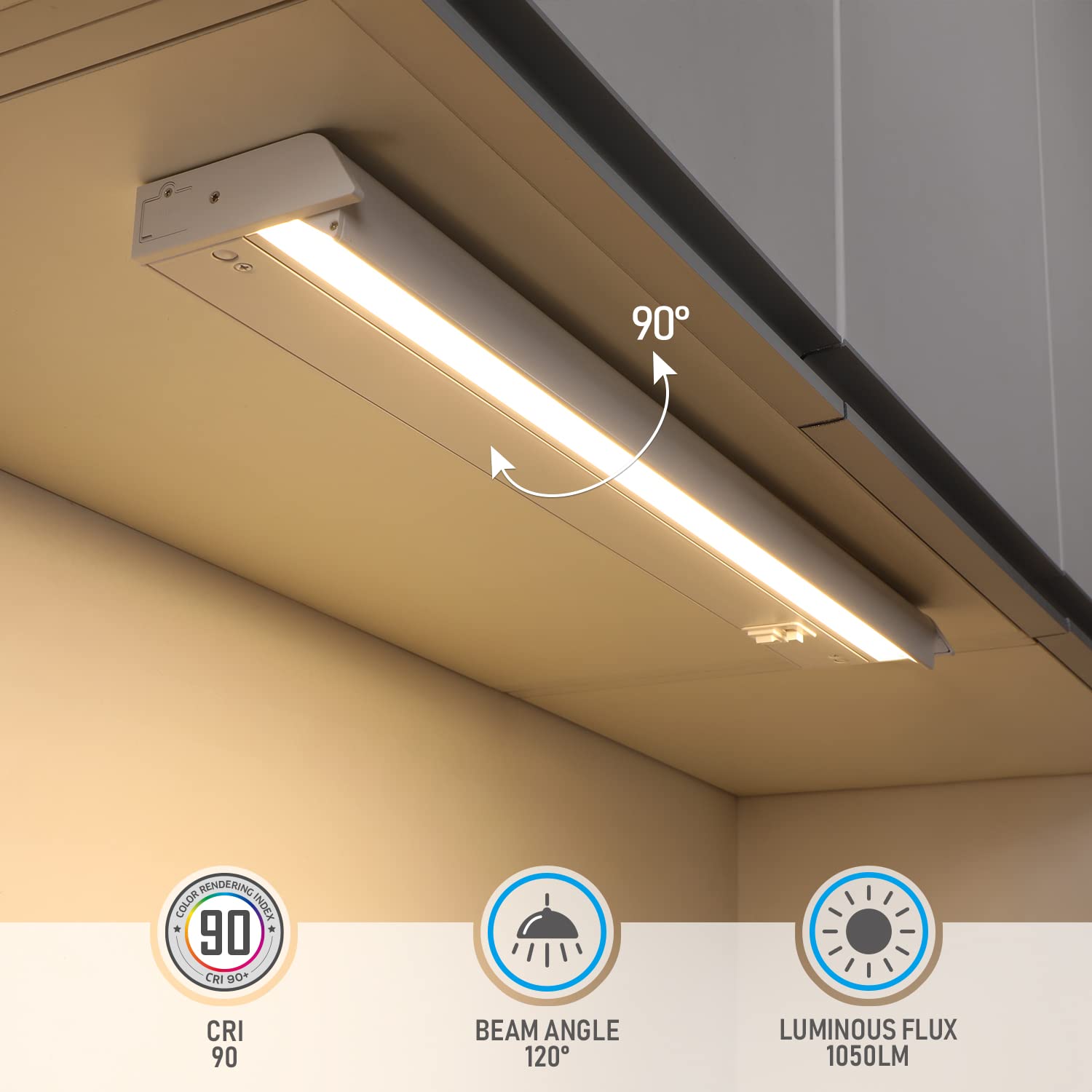 Torchstar Swivel Led Under Cabinet Lighting 3Cct, 22 Inch 14W 1050Lm, Hardwired & Plug-In, 3 Color Selectable Cri90 120V, Rotata