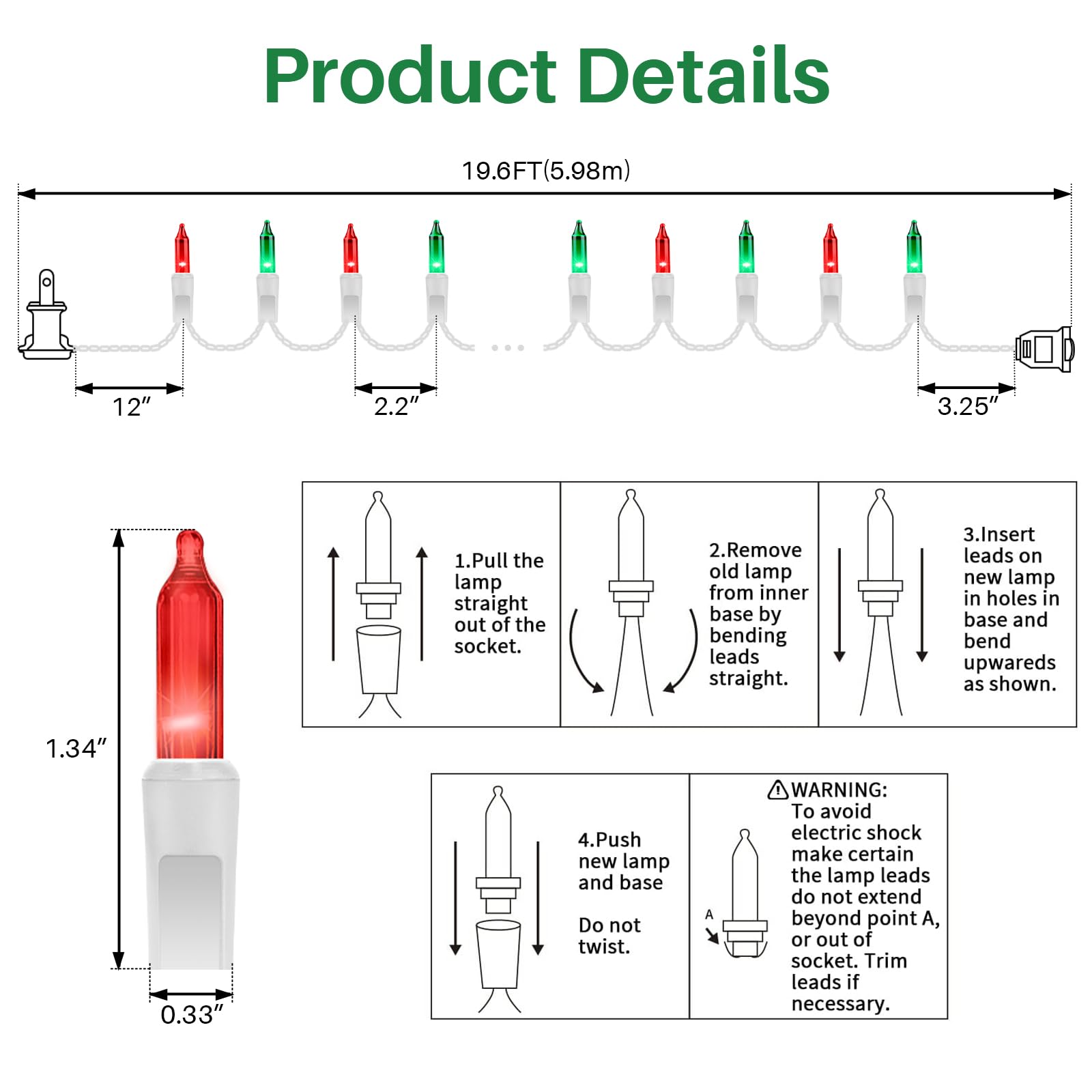 Lamphome 100 Count Red Green Christmas Lights  White Wire 20Ft Incandescent Holiday String Light Set For Indoor Outdoor Use Christmas Tree  Halloween  Valentine Wedding Lighting Decoration