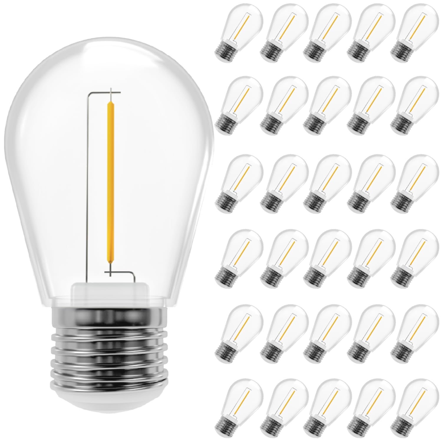 Sunco Lighting LED S14 Bulbs, 30 Pack, Shatterproof & Waterproof, 2200K Amber Light, 100 Lumens, Model S14_ND-2200K-
