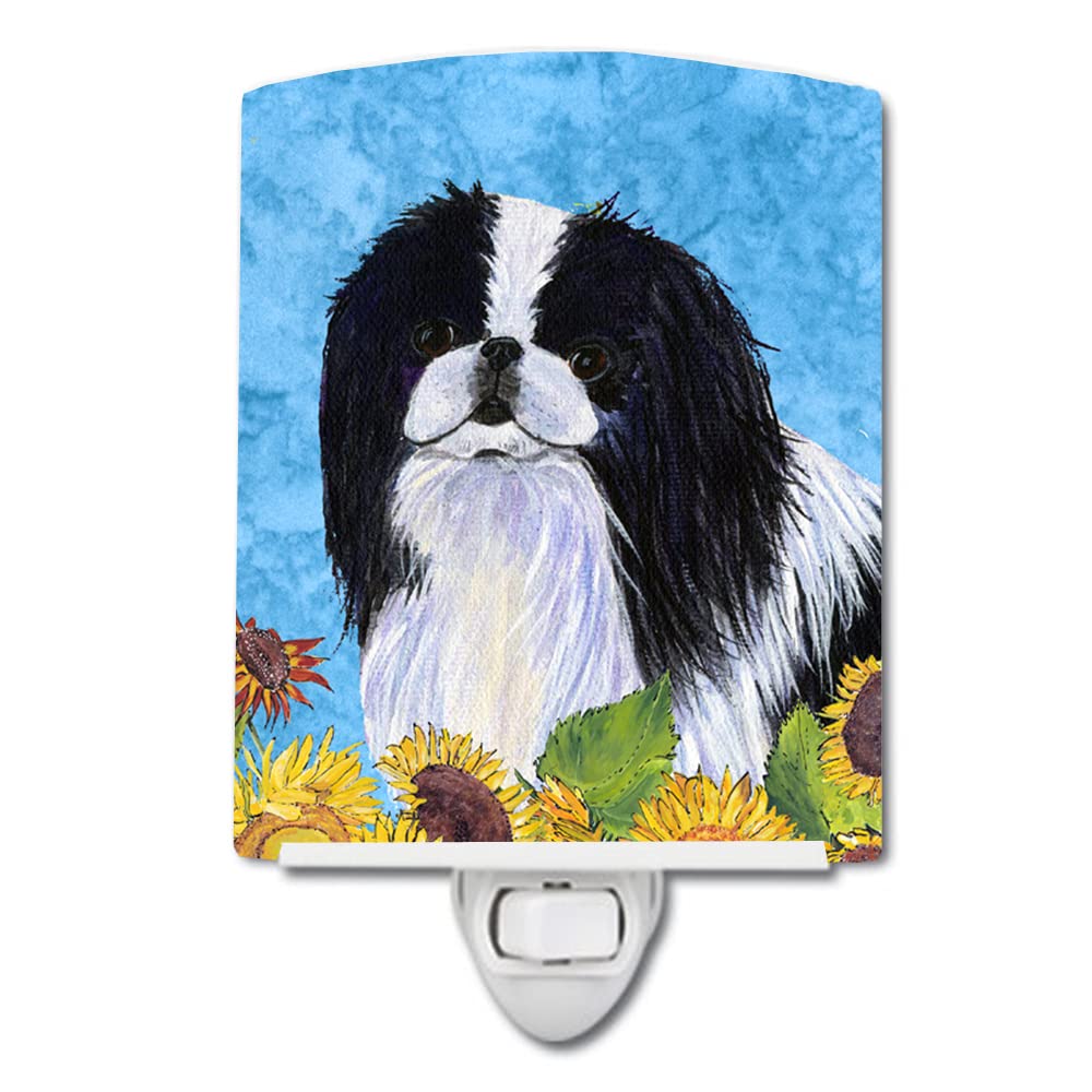 Caroline'S Treasures Ss4236Cnl Japanese Chin In Summer Flowers Ceramic Night Light Compact, Ul-Certified, Ideal For Bedroom, Bathroom, Nursery, Hallway, Kitchen, 6X4X3, Multicolor