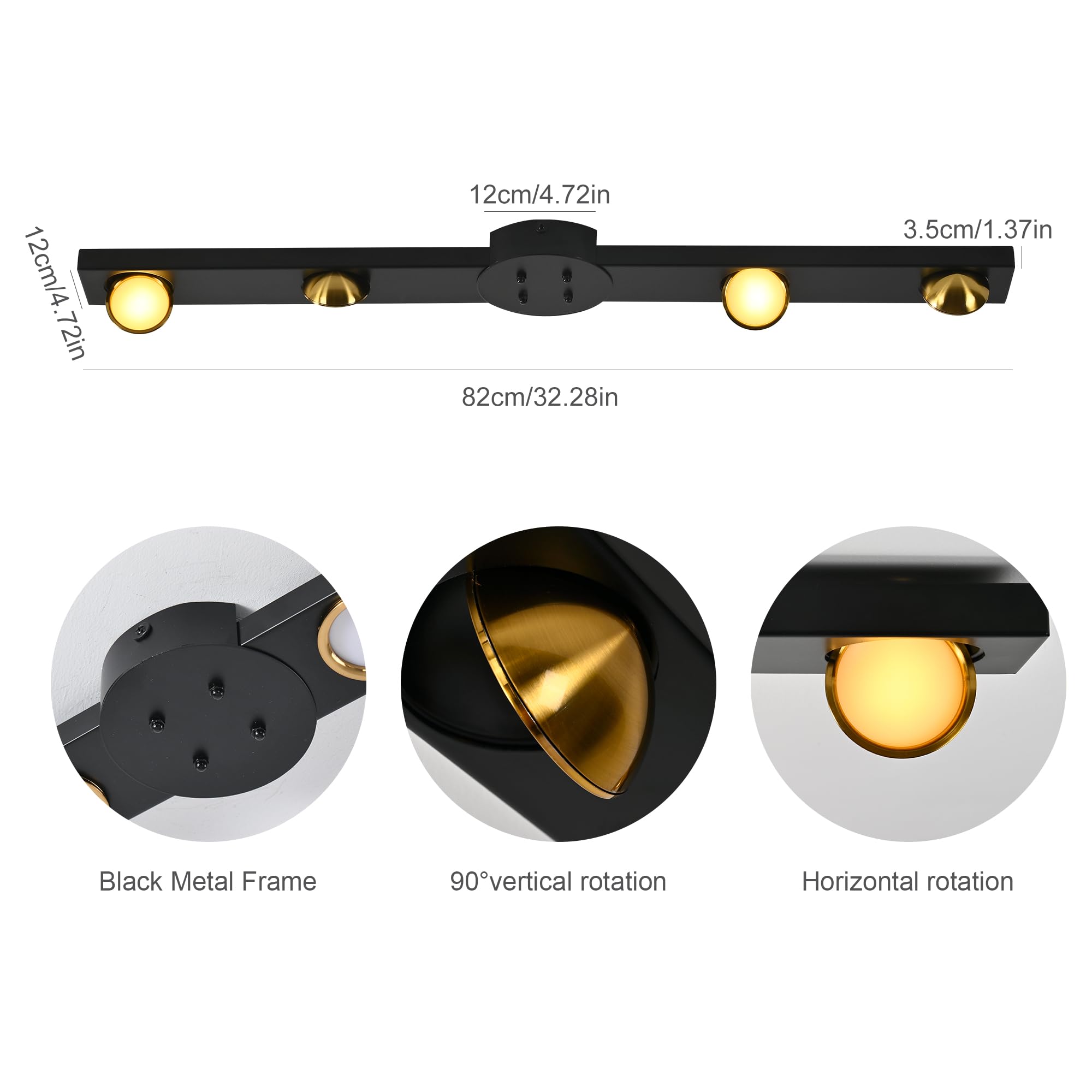 Garwarm Modern Ceiling Light Fixture, 31.5 Inch Dimmable 4-Light LED Chandelier, Black, Model TT-JD1602-4B