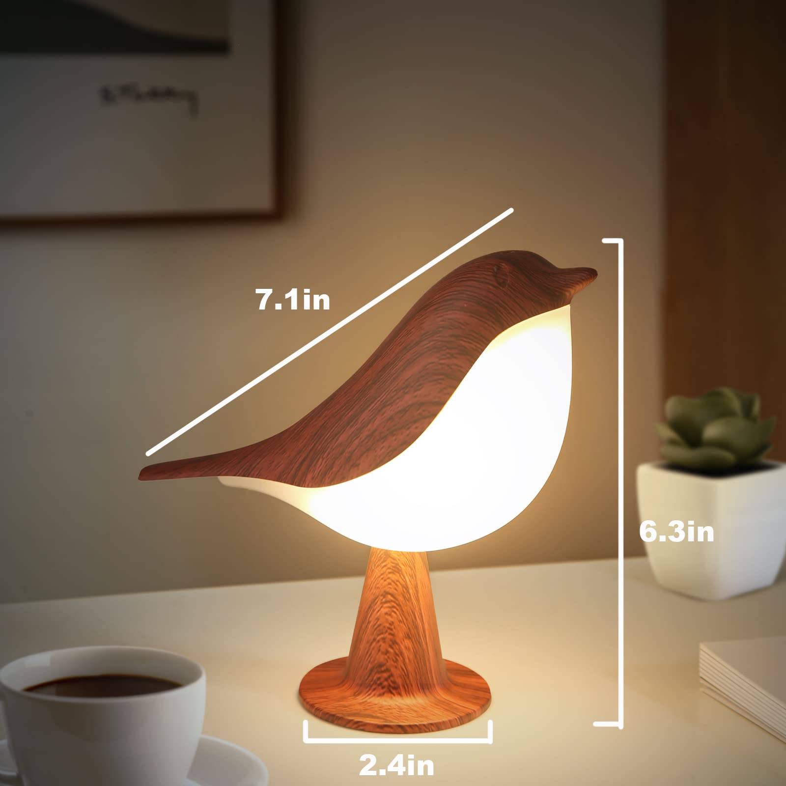 Ym Dragon Small Bird Table Lamp, Cordless Bedside Lamps, Battery Operated Lamp With 3 Color Temperatures, Dimmable Bird Night Li