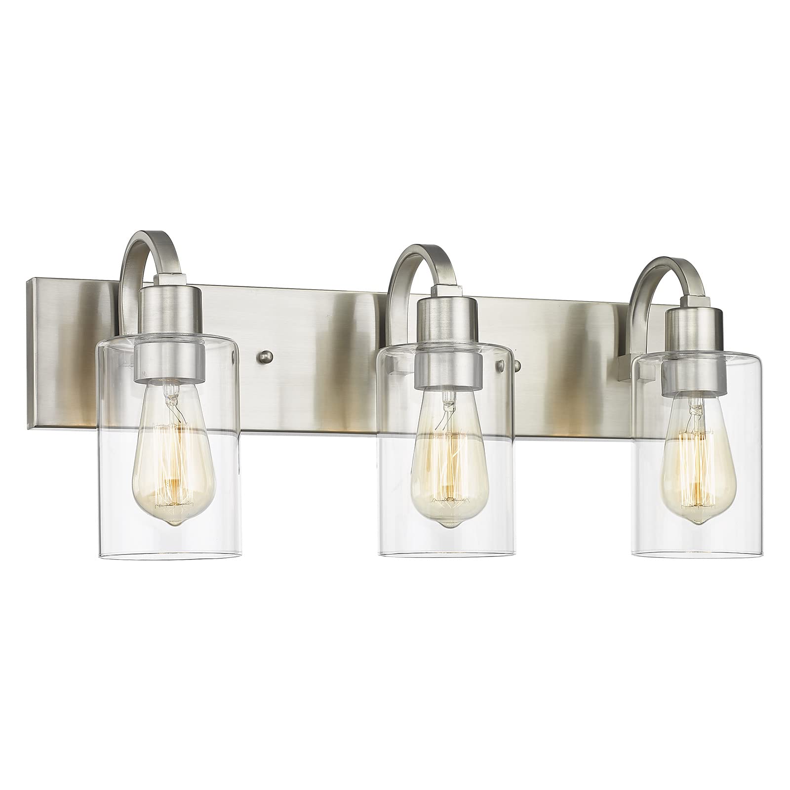 Emliviar 3-Light Brushed Nickel Vanity Light Fixture With Clear Glass For Modern Bathrooms