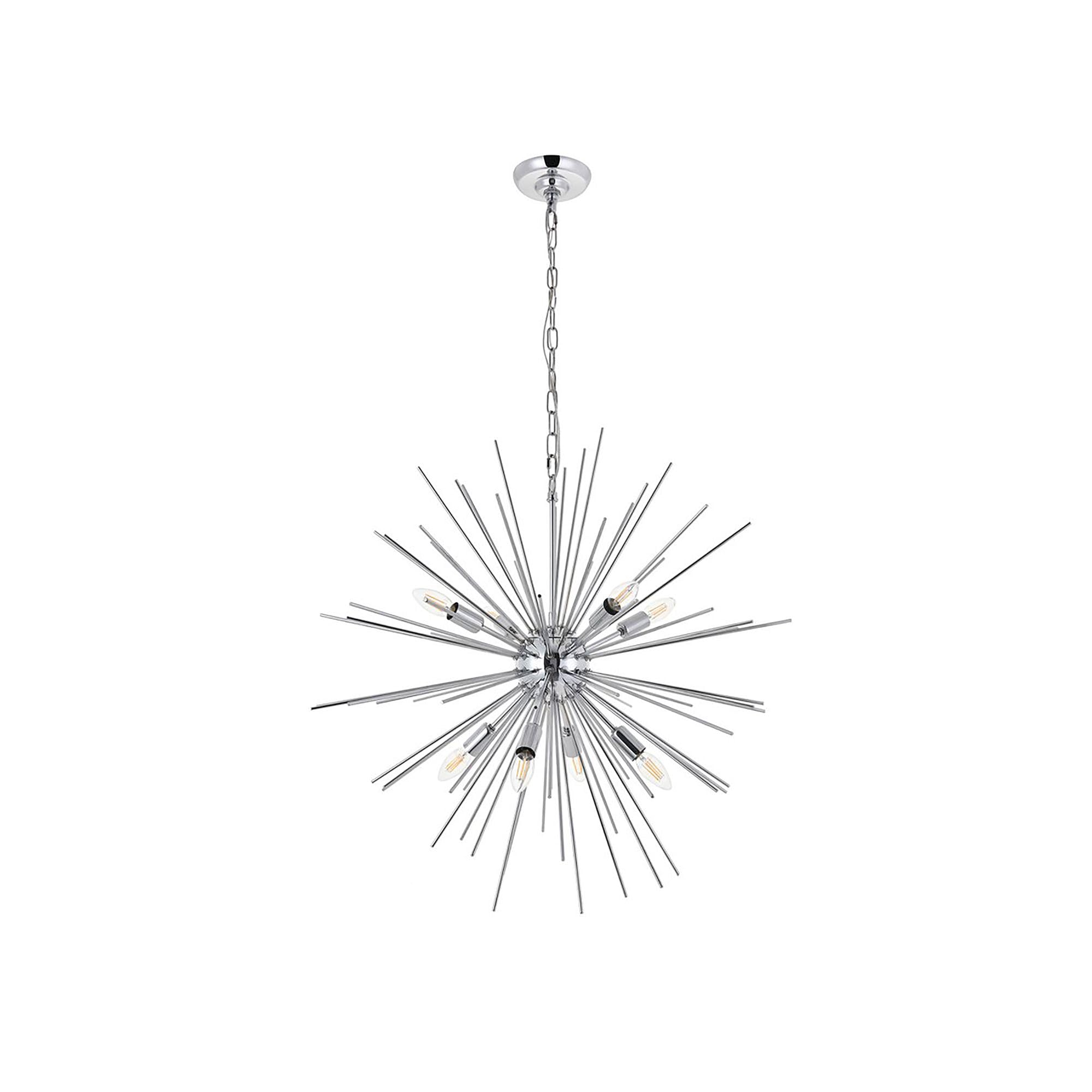 Living District Indoor Modern Home Decorative Bright Ceiling Timber 8 Light Chrome Pendant